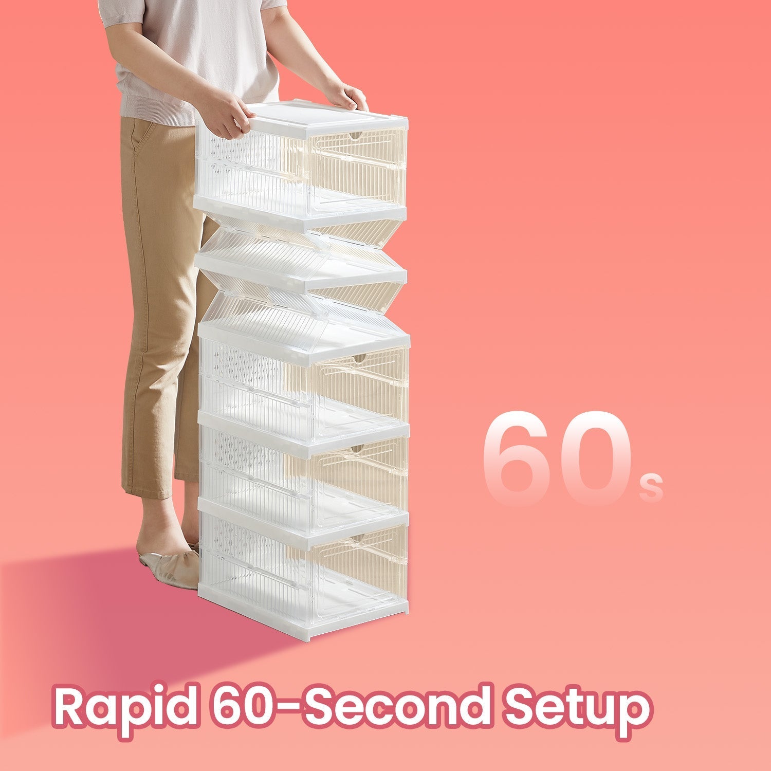 Shoe Storage Organizer Set - Fits Up to US Size 13 - Transparent - Stackable and Foldable