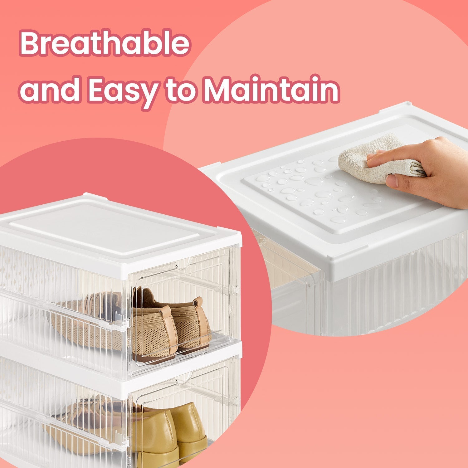 Shoe Storage Organizer Set - Fits Up to US Size 13 - Transparent - Stackable and Foldable