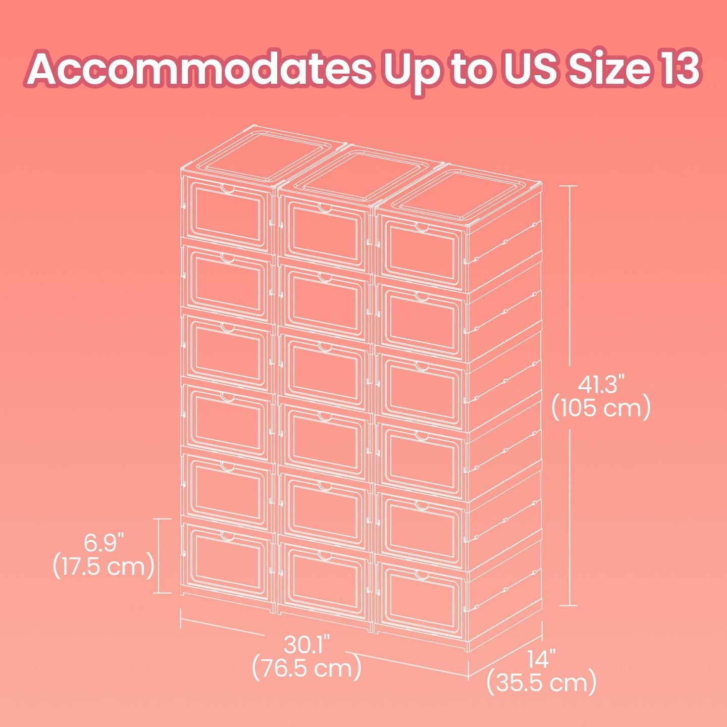 Shoe Storage Organizer Set - Fits Up to US Size 13 - Transparent - Stackable and Foldable