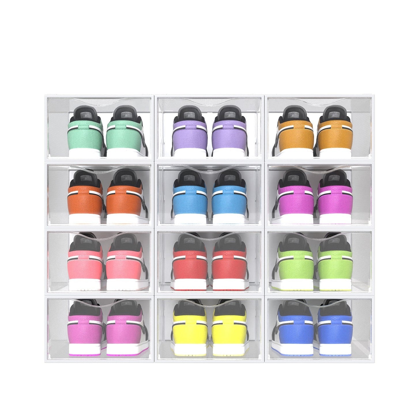 Shoe Storage Organizer - Set of 12 Stackable Boxes - Plastic - Transparent