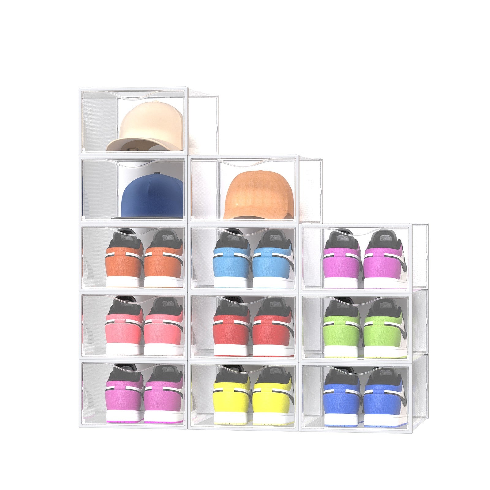 Shoe Storage Organizer - Set of 12 Stackable Boxes - Plastic - Transparent