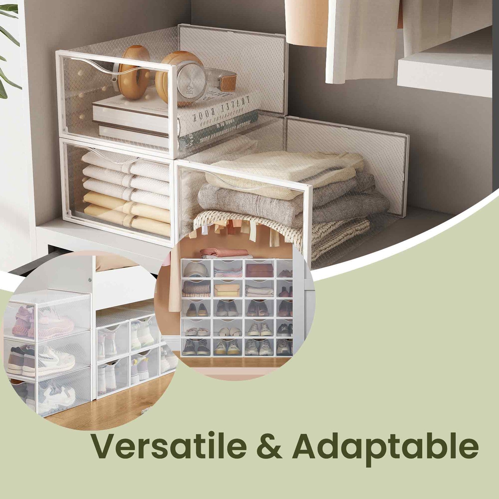 Shoe Storage Organizer - Set of 12 Stackable Boxes - Plastic - Transparent