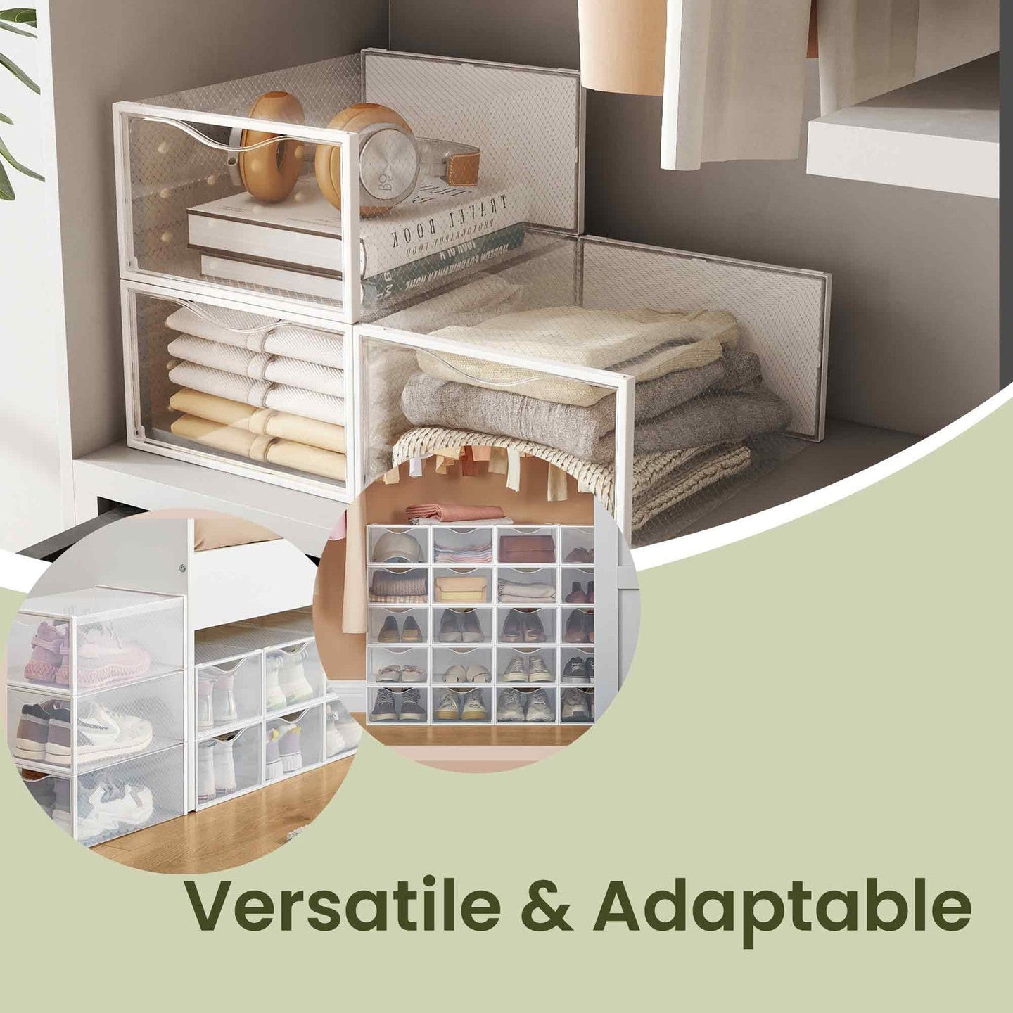 Shoe Storage Organizer - Set of 12 Stackable Boxes - Plastic - Transparent
