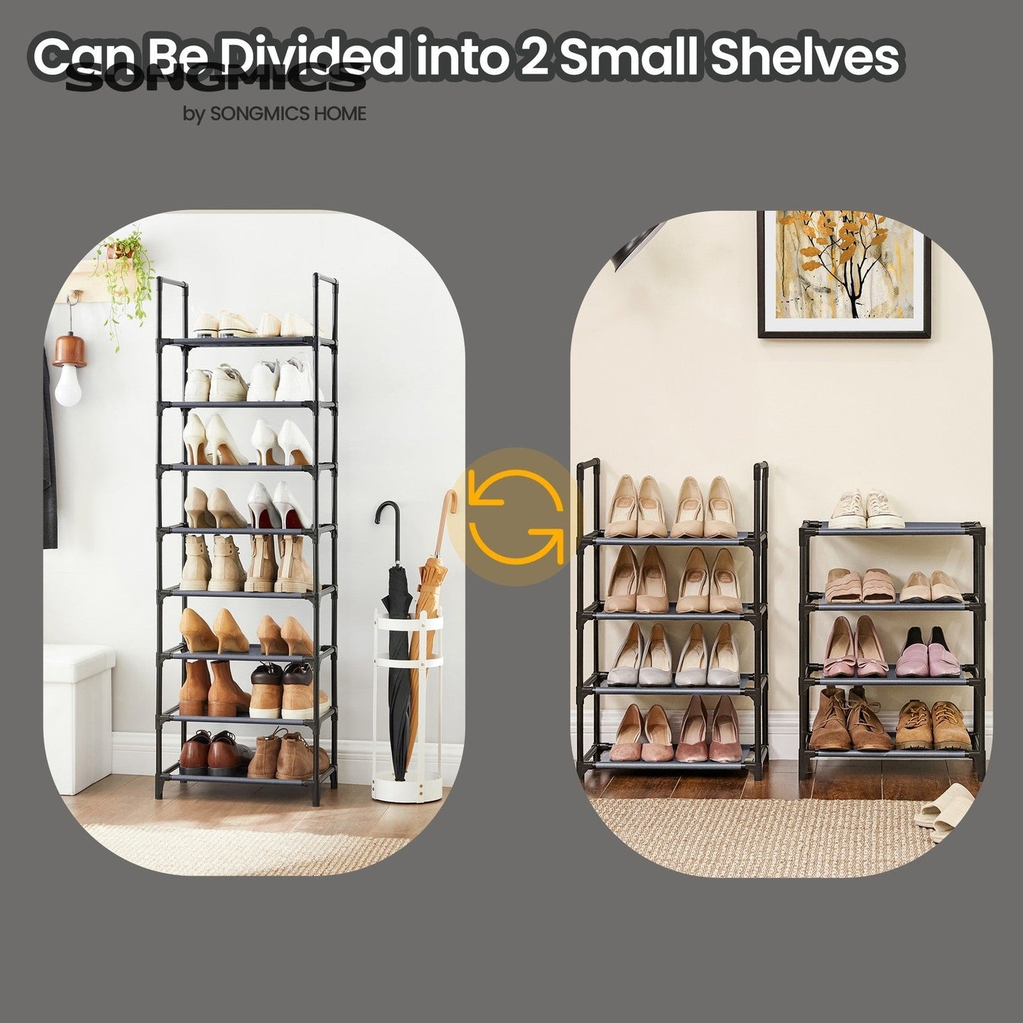8-Tier Shoe Rack - Metal Frame - Grey - Multifunctional Organizer for 16-20 Pairs