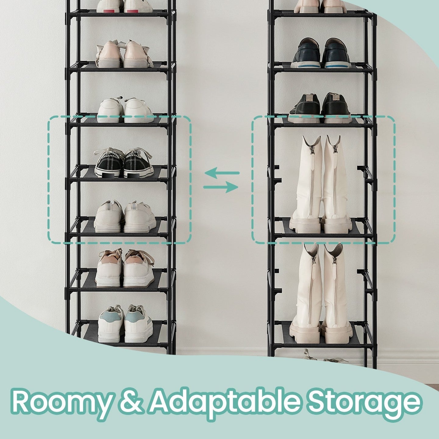 Shoe Rack - Metal Frame - Black - 10-Tier Space-Saving Shoe Storage Organizer