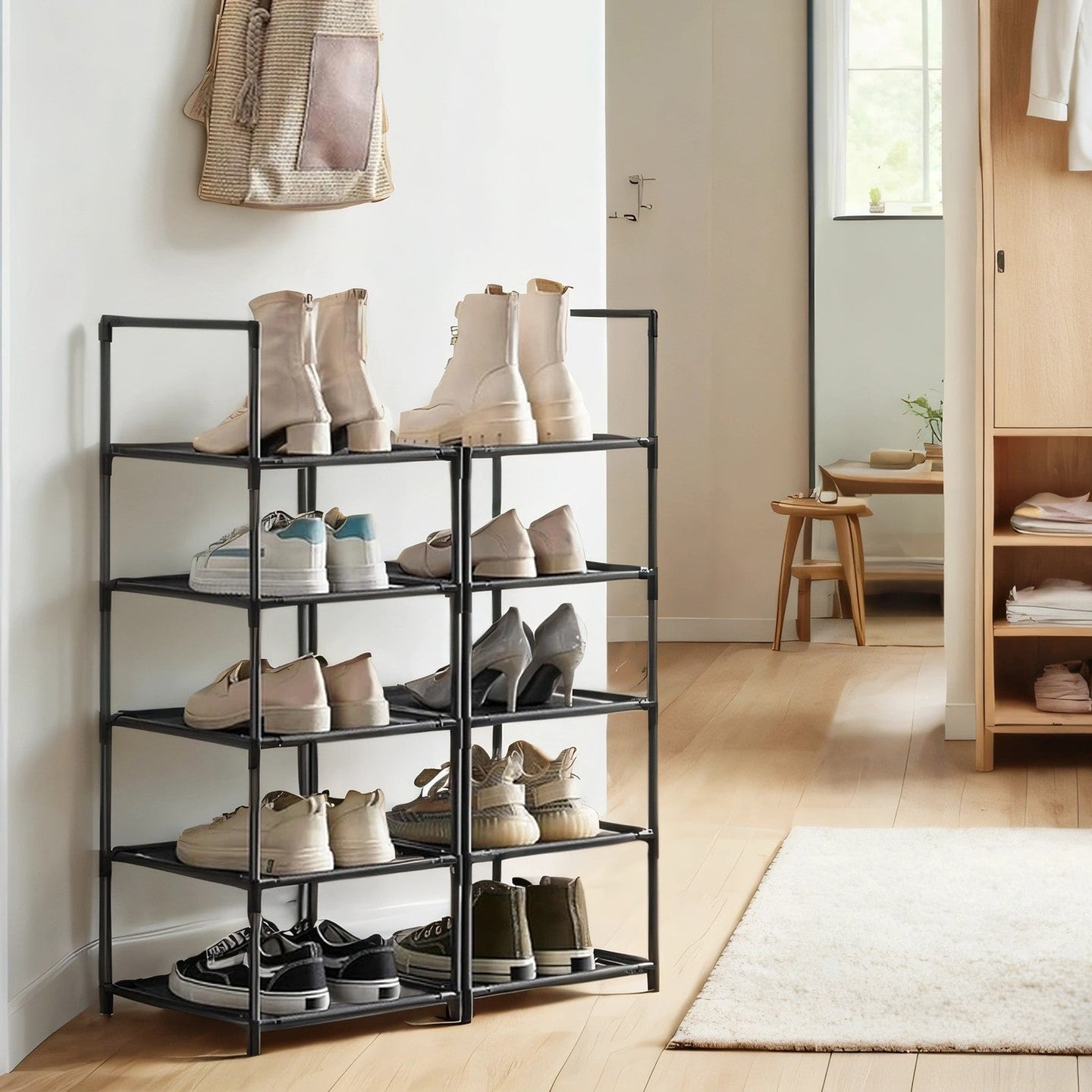 Shoe Rack - Metal Frame - Black - 10-Tier Space-Saving Shoe Storage Organizer