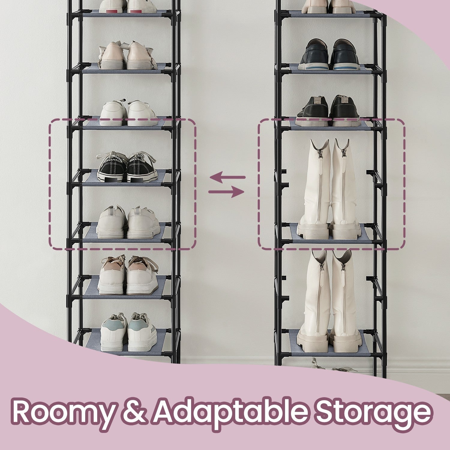 Shoe Rack - Metal Frame - Black - 10-Tier Space-Saving Shoe Storage Organizer