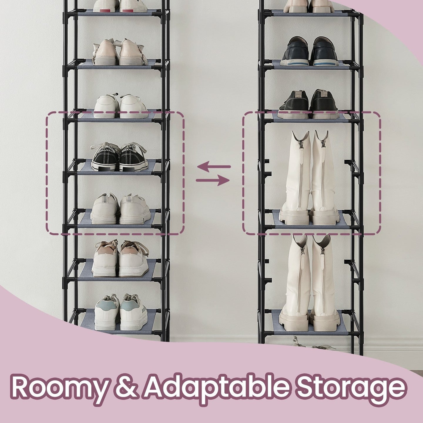 Shoe Rack - Metal Frame - Black - 10-Tier Space-Saving Shoe Storage Organizer