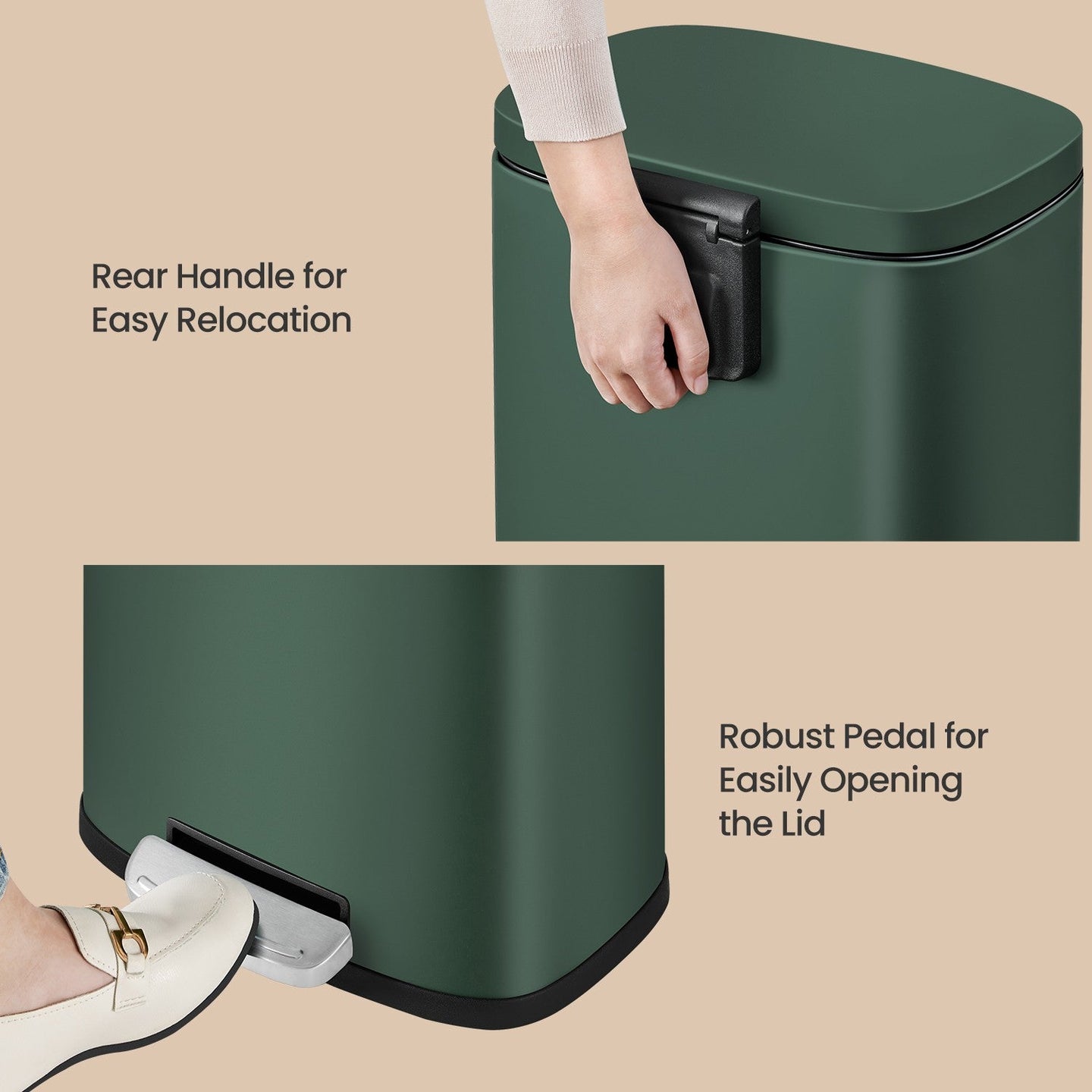 Pedal Rubbish Bin - Stainless Steel - Green - 30 Litre Capacity with Soft-Close Lid and Inner Bucket