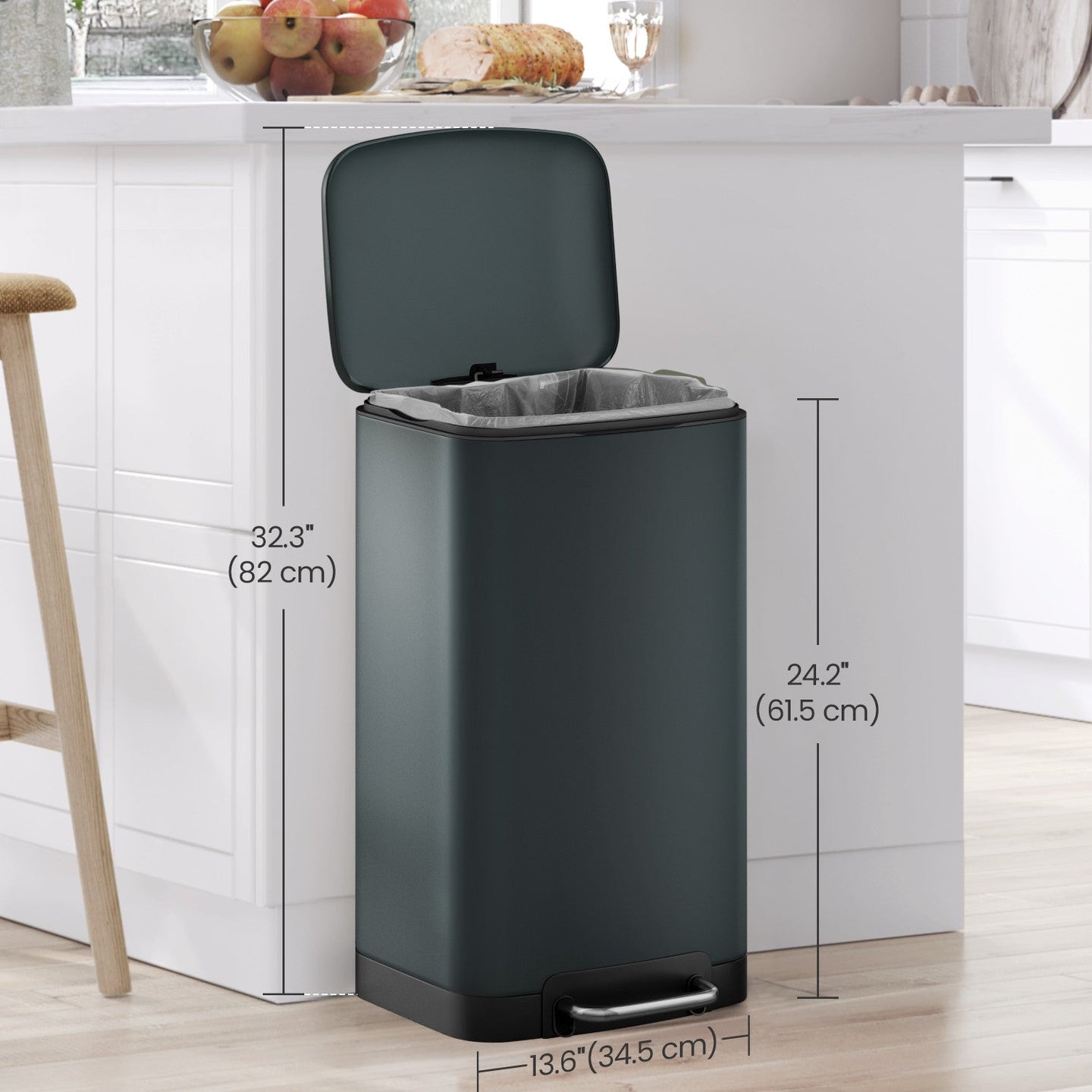 Kitchen Trash Can - 30L - Stainless Steel - Soft Close Lid
