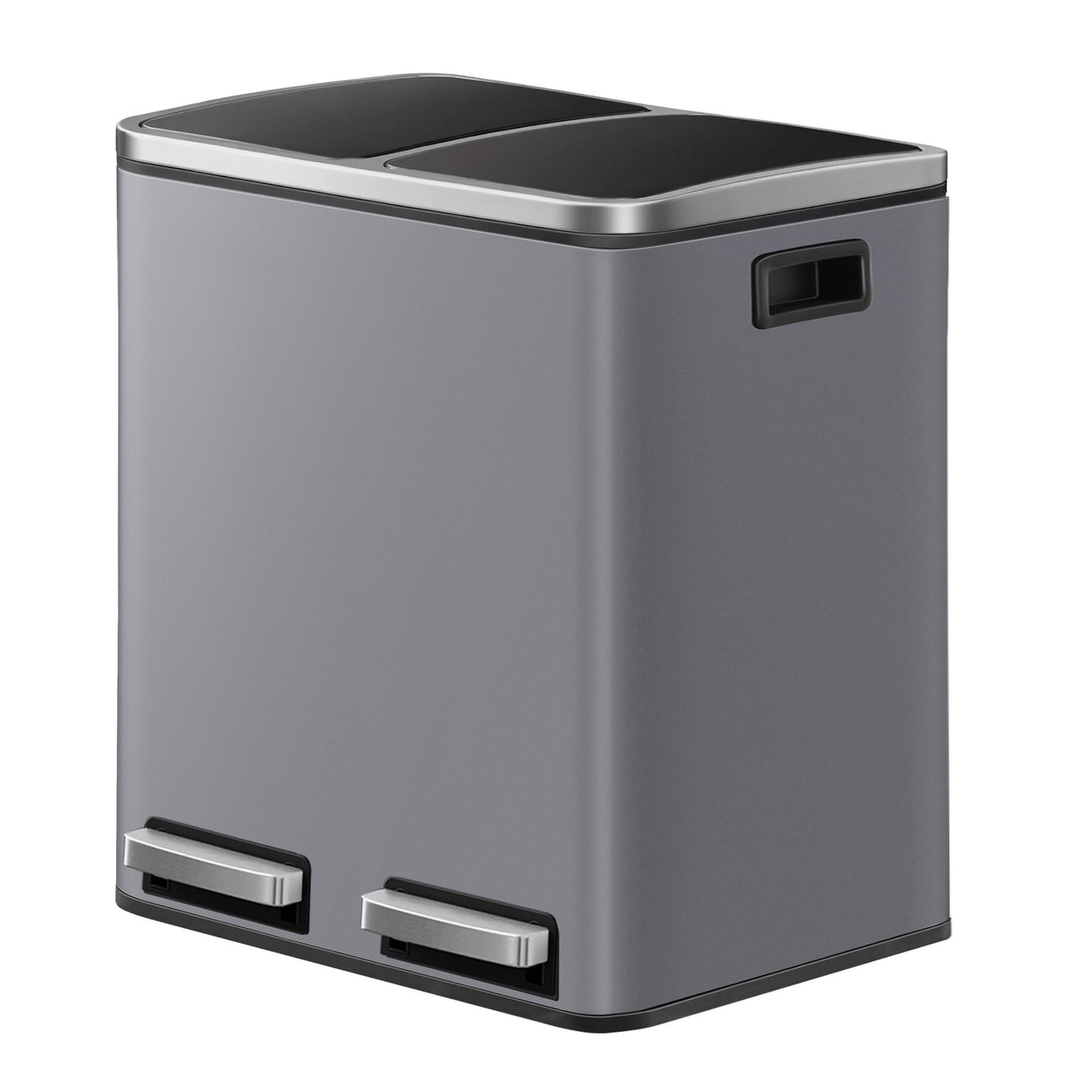 Double Compartment Pedal Trash Can - Steel Bin and Plastic Inner Bucket - Grey