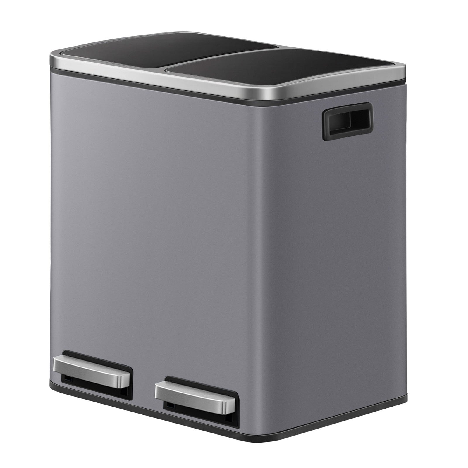 Double Compartment Pedal Trash Can - Steel Bin and Plastic Inner Bucket - Grey