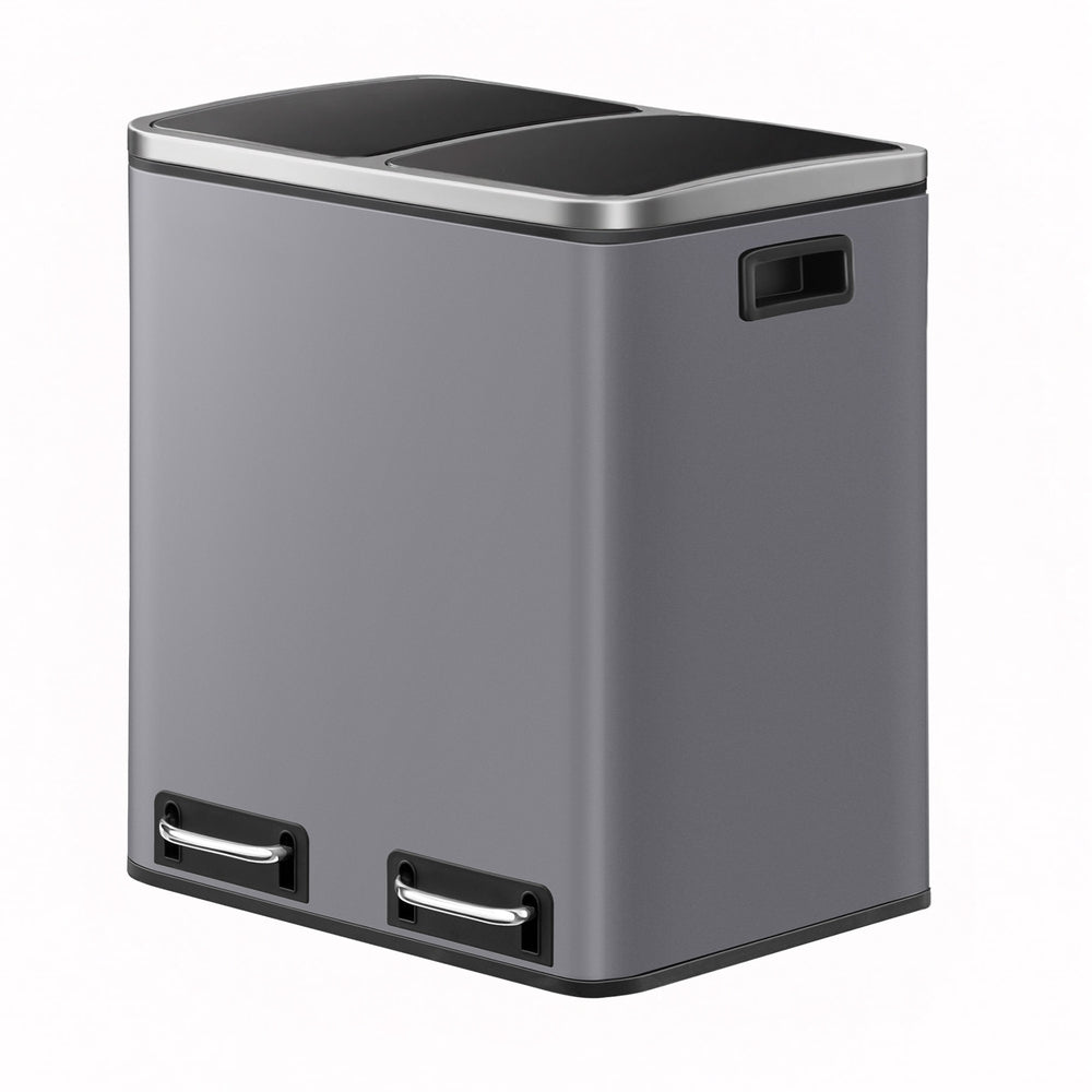 Double Compartment Pedal Trash Can - Steel Bin and Plastic Inner Bucket - Grey