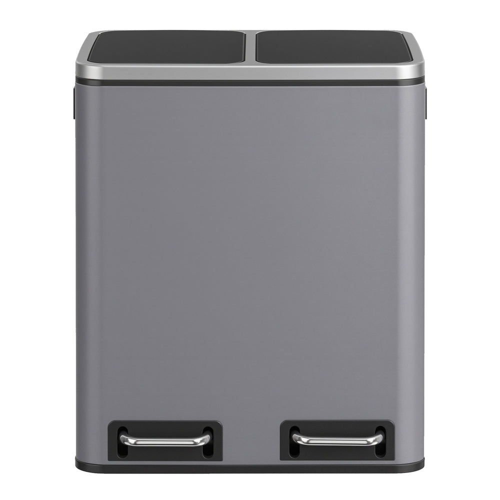 Double Compartment Pedal Trash Can - Steel Bin and Plastic Inner Bucket - Grey