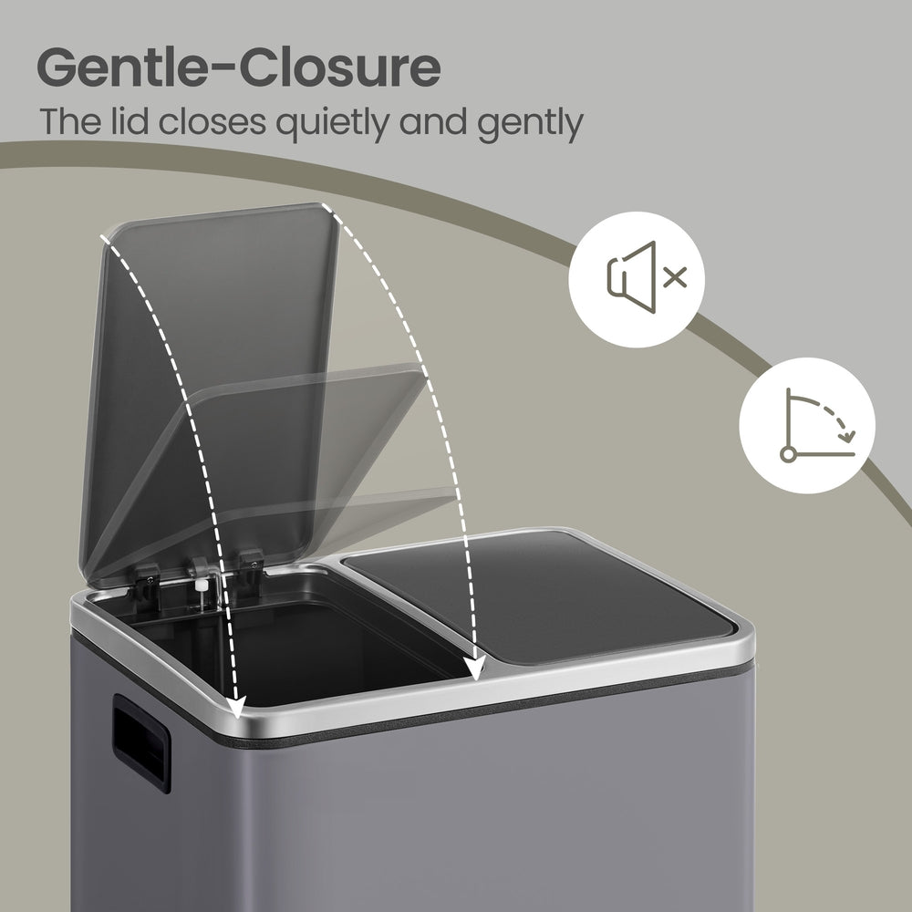 Double Compartment Pedal Trash Can - Steel Bin and Plastic Inner Bucket - Grey