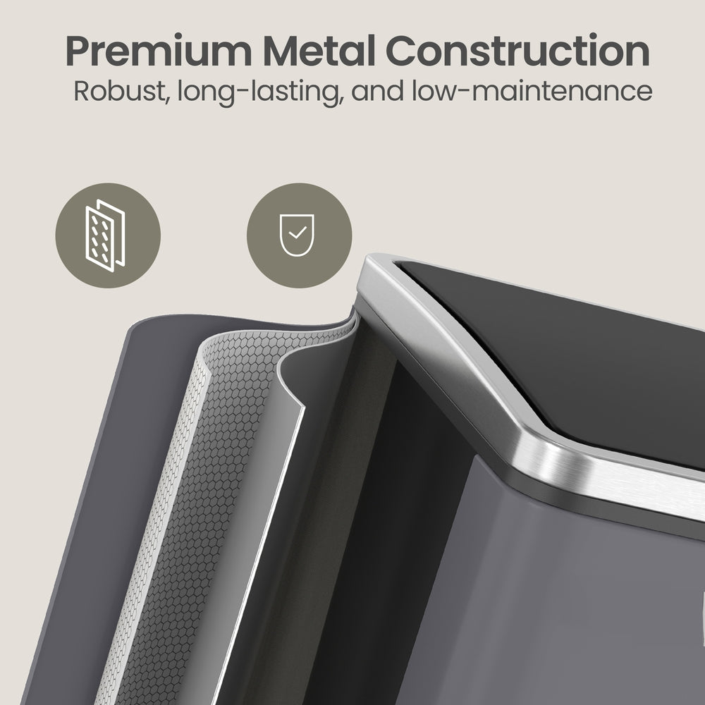 Double Compartment Pedal Trash Can - Steel Bin and Plastic Inner Bucket - Grey