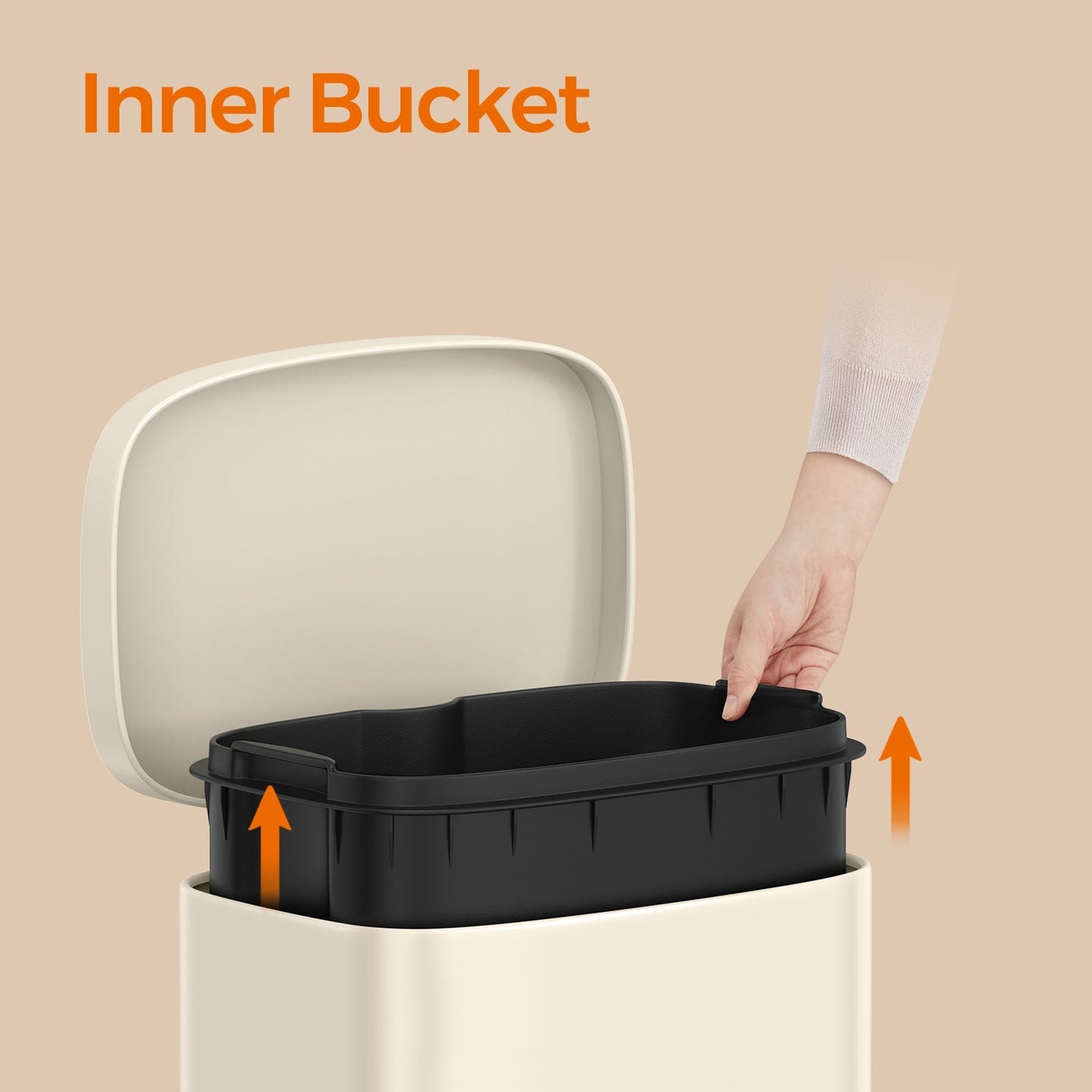 Pedal Rubbish Bin - Stainless Steel - Beige - Soft-Close Lid with Inner Bucket