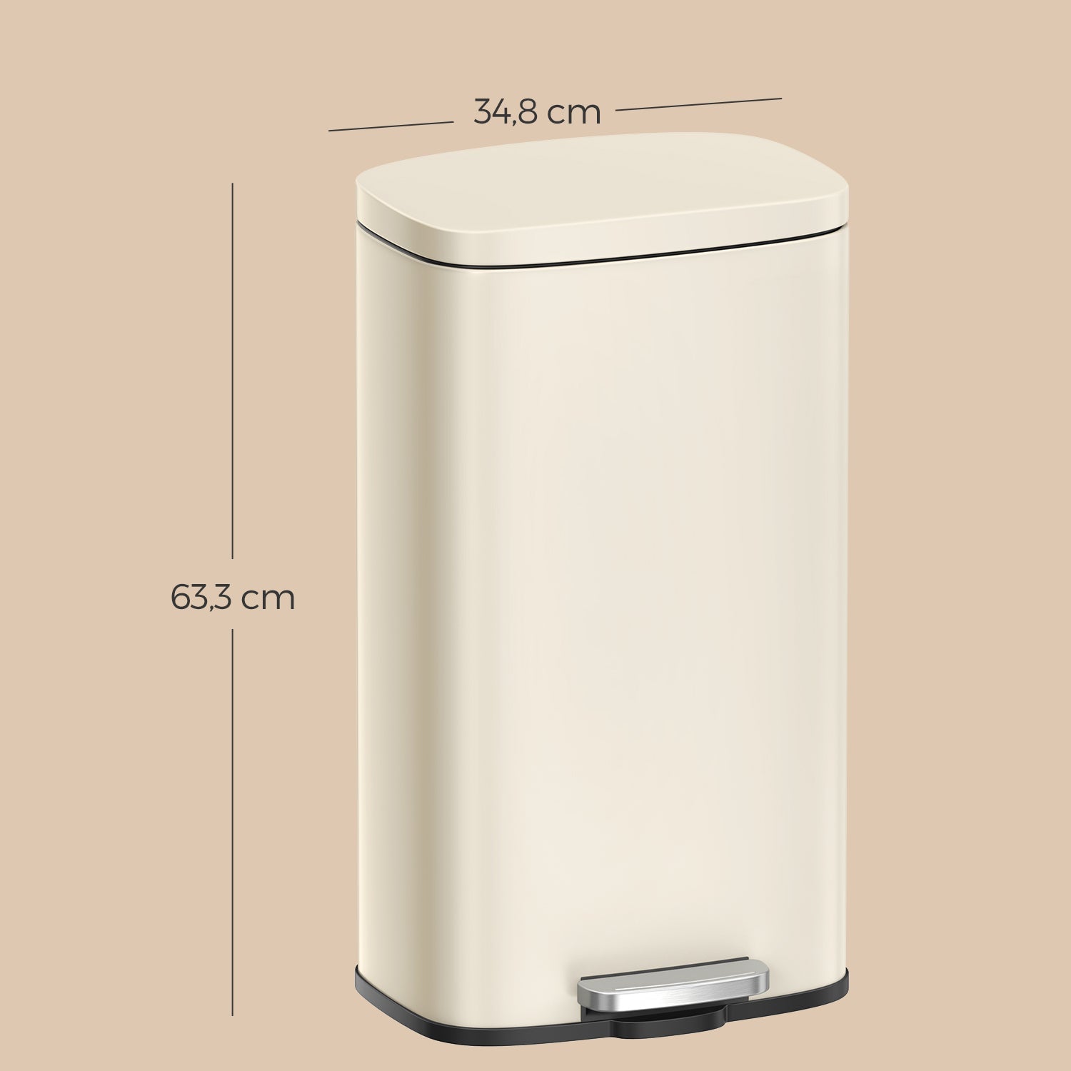 Pedal Rubbish Bin - Stainless Steel - Beige - Soft-Close Lid with Inner Bucket