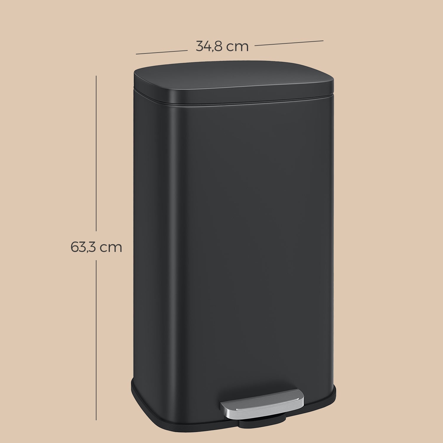 Pedal Rubbish Bin - Stainless Steel - Black - 30L Capacity