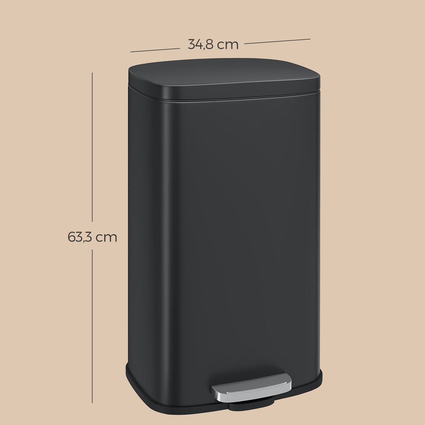 Pedal Rubbish Bin - Stainless Steel - Black - 30L Capacity