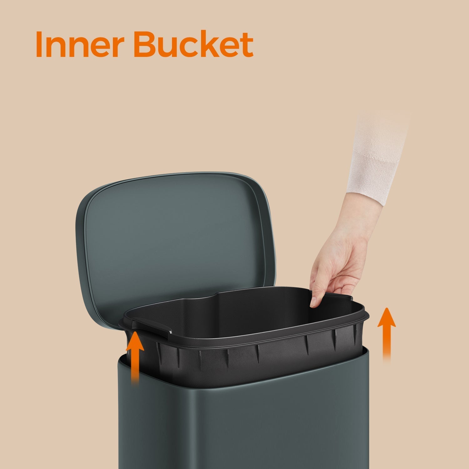Pedal Rubbish Bin - Stainless Steel - Grey - 30L Soft-Close Lid with Inner Bucket