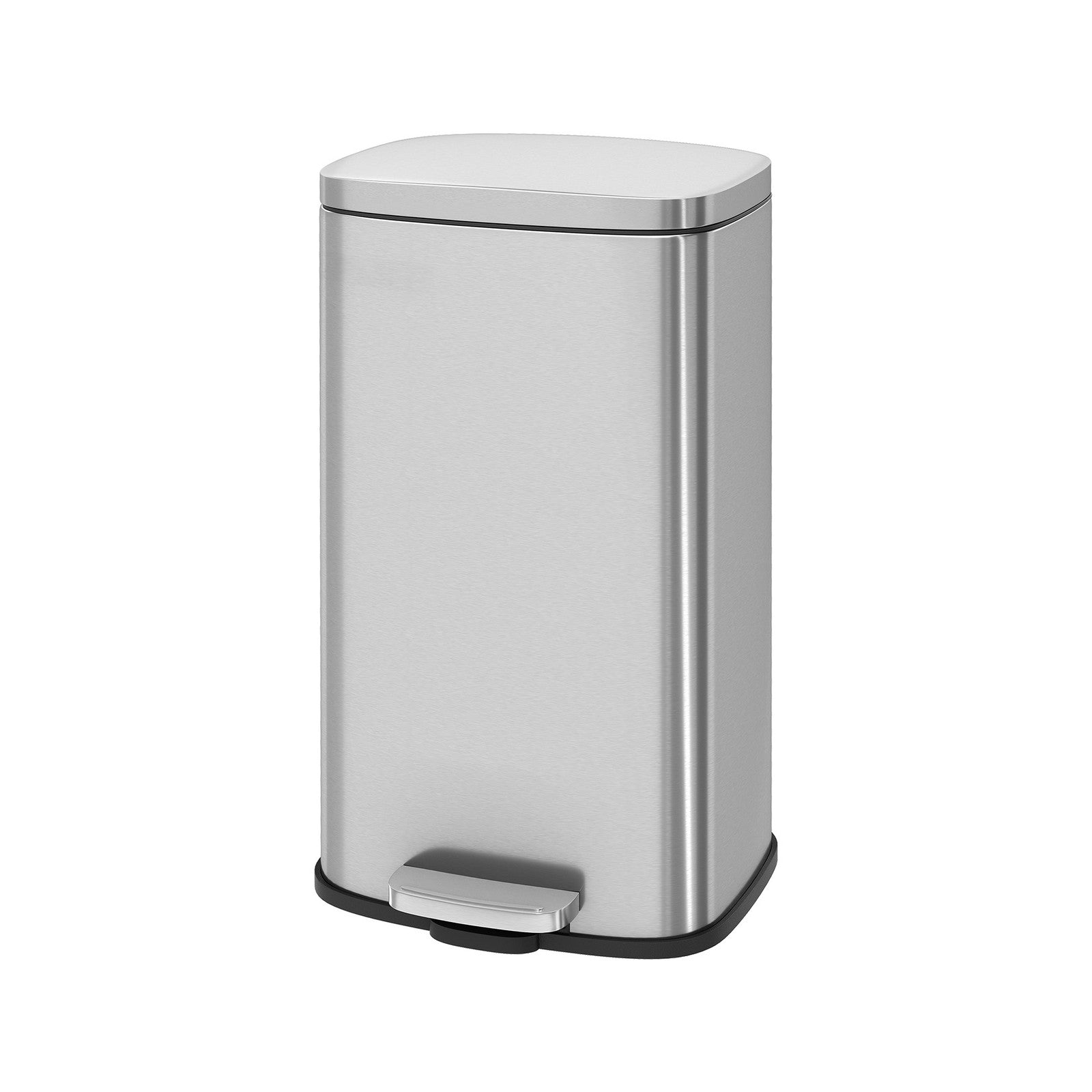 30L Stainless Steel Kitchen Rubbish Bin - Silver - Soft-Close Lid with Inner Bucket