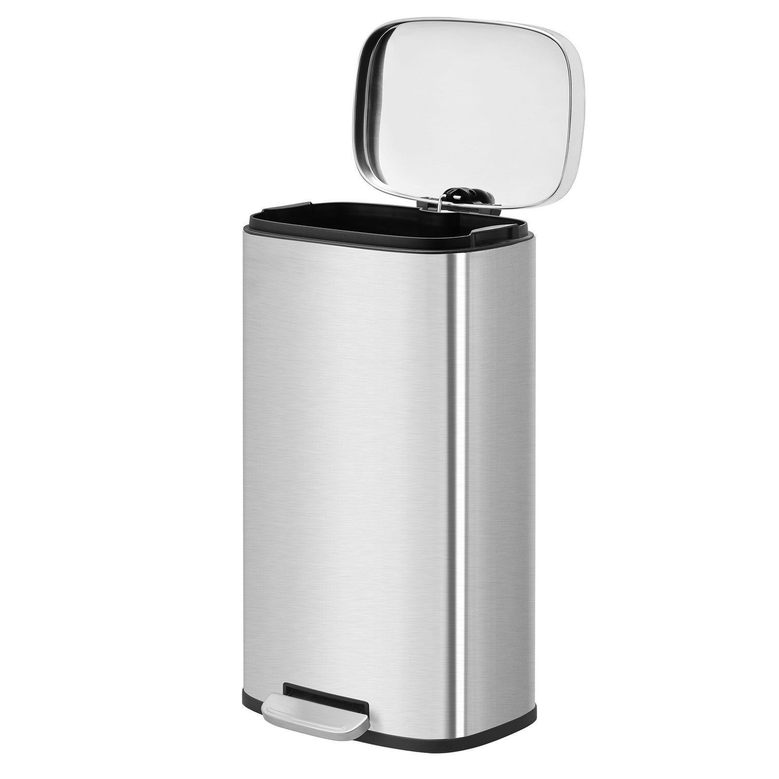 30L Stainless Steel Kitchen Rubbish Bin - Silver - Soft-Close Lid with Inner Bucket