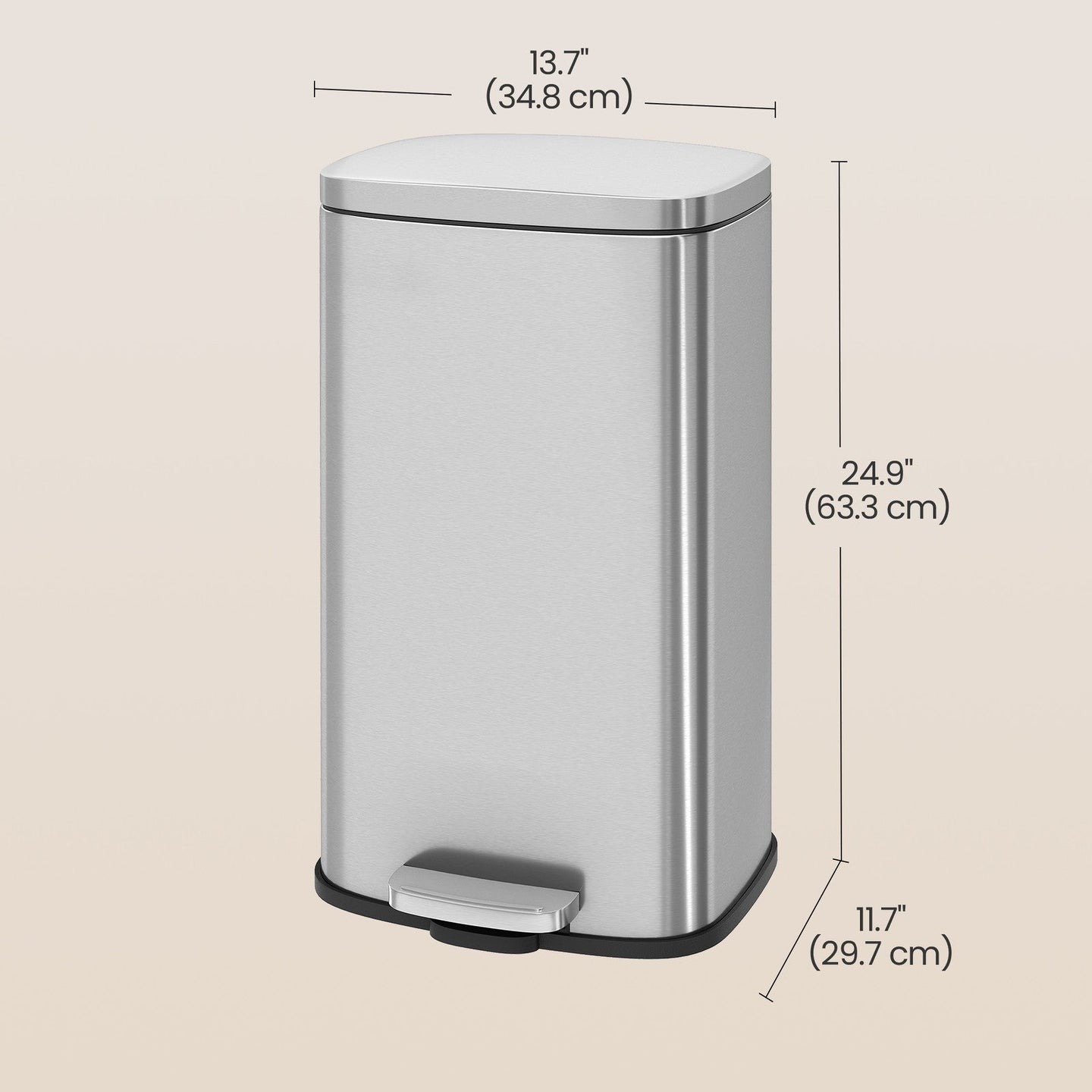 30L Stainless Steel Kitchen Rubbish Bin - Silver - Soft-Close Lid with Inner Bucket