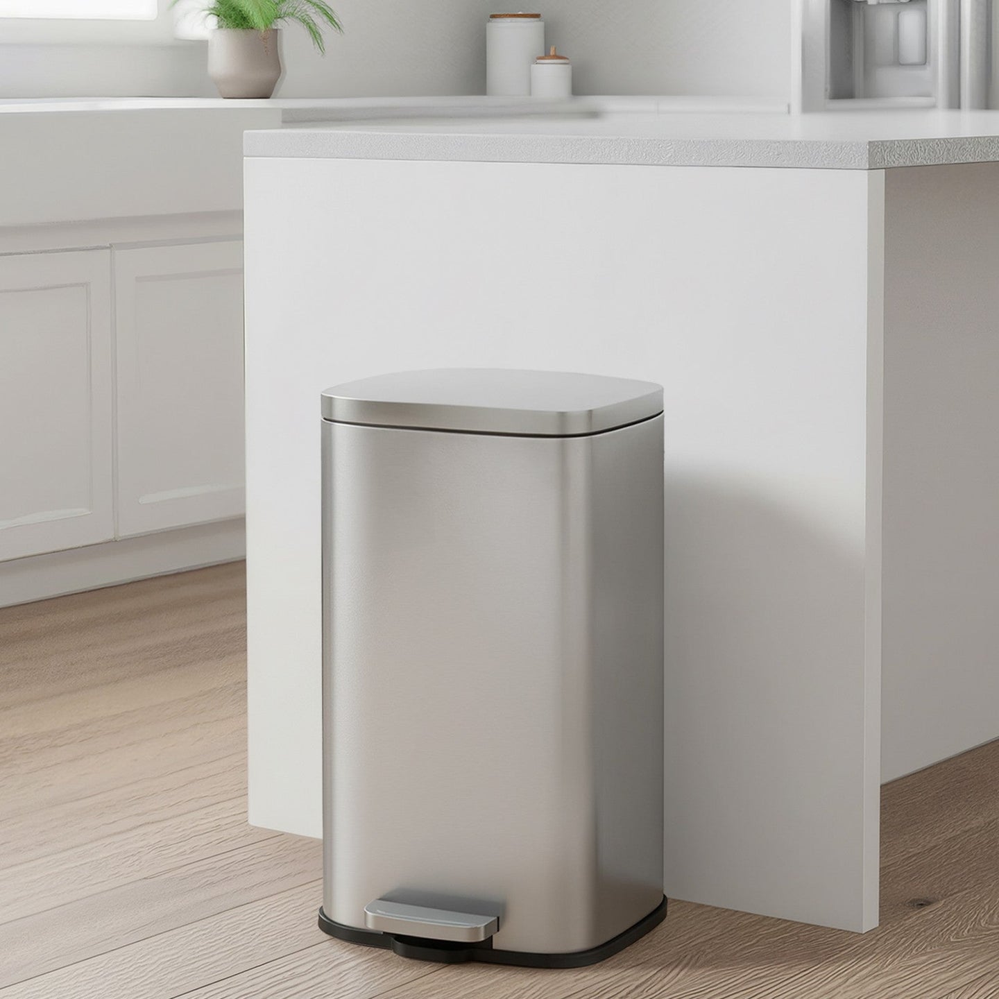 30L Stainless Steel Kitchen Rubbish Bin - Silver - Soft-Close Lid with Inner Bucket
