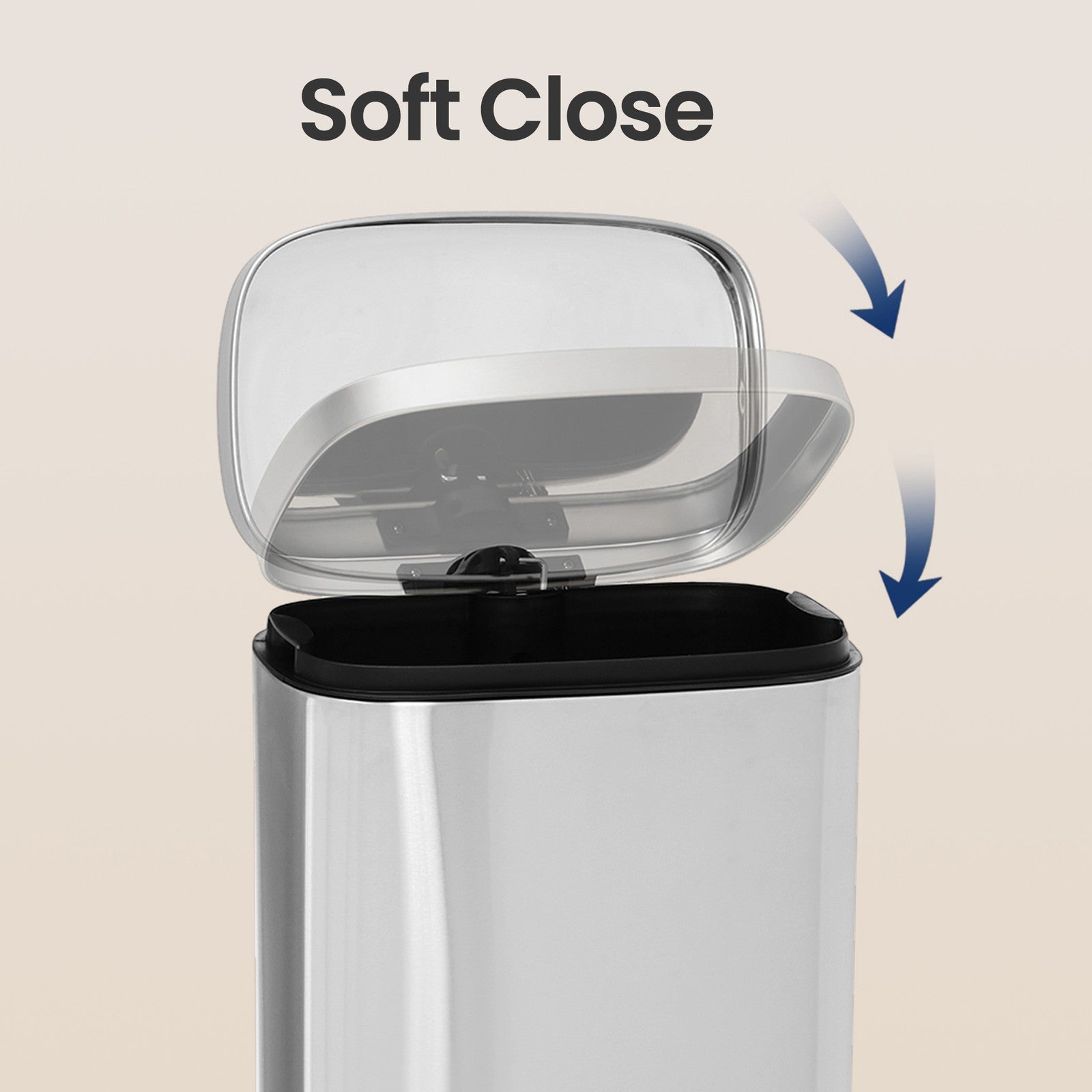 30L Stainless Steel Kitchen Rubbish Bin - Silver - Soft-Close Lid with Inner Bucket