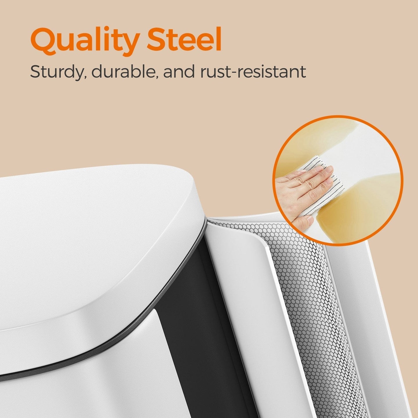Pedal Rubbish Bin - Stainless Steel - White - Soft-Close Lid with Inner Bucket