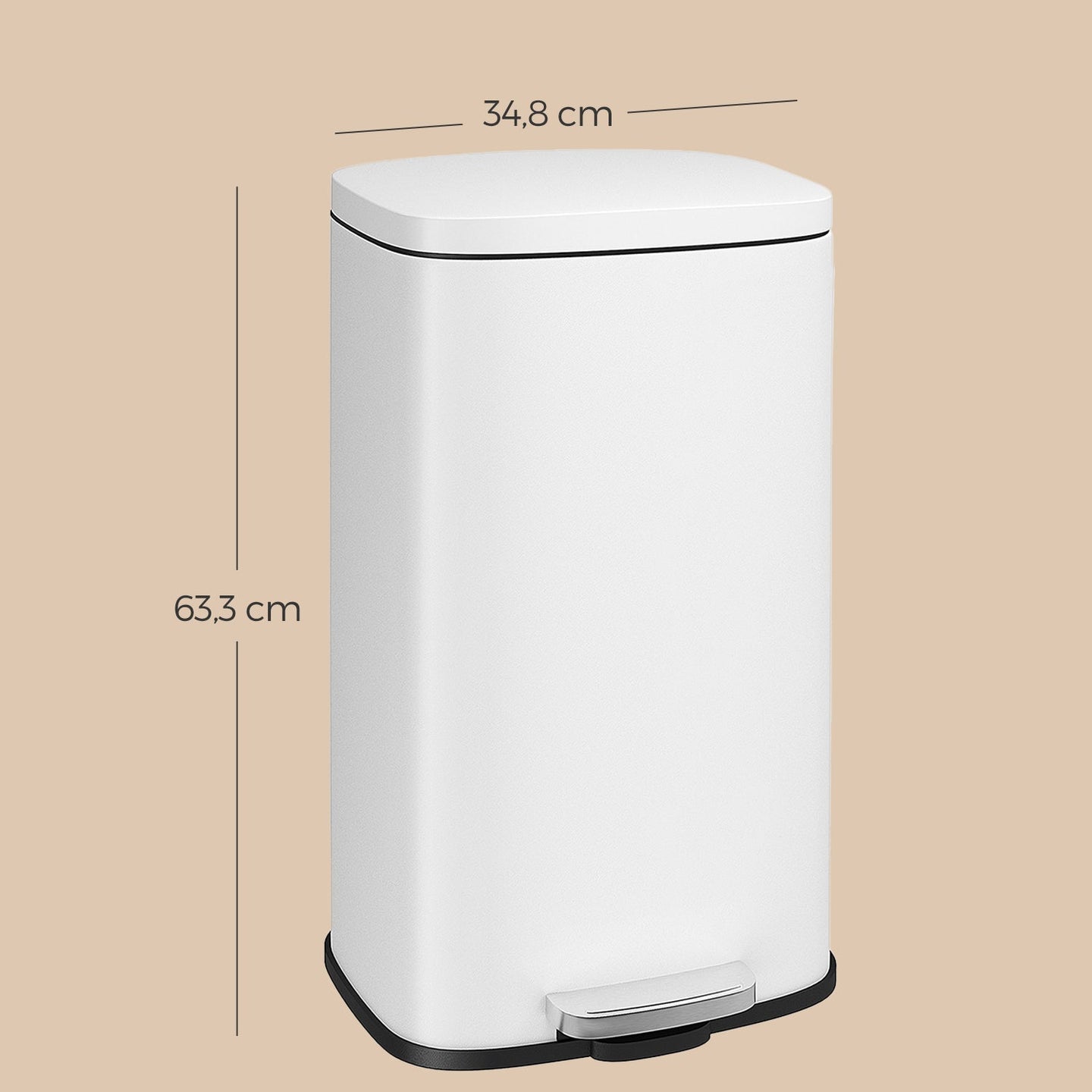 Pedal Rubbish Bin - Stainless Steel - White - Soft-Close Lid with Inner Bucket
