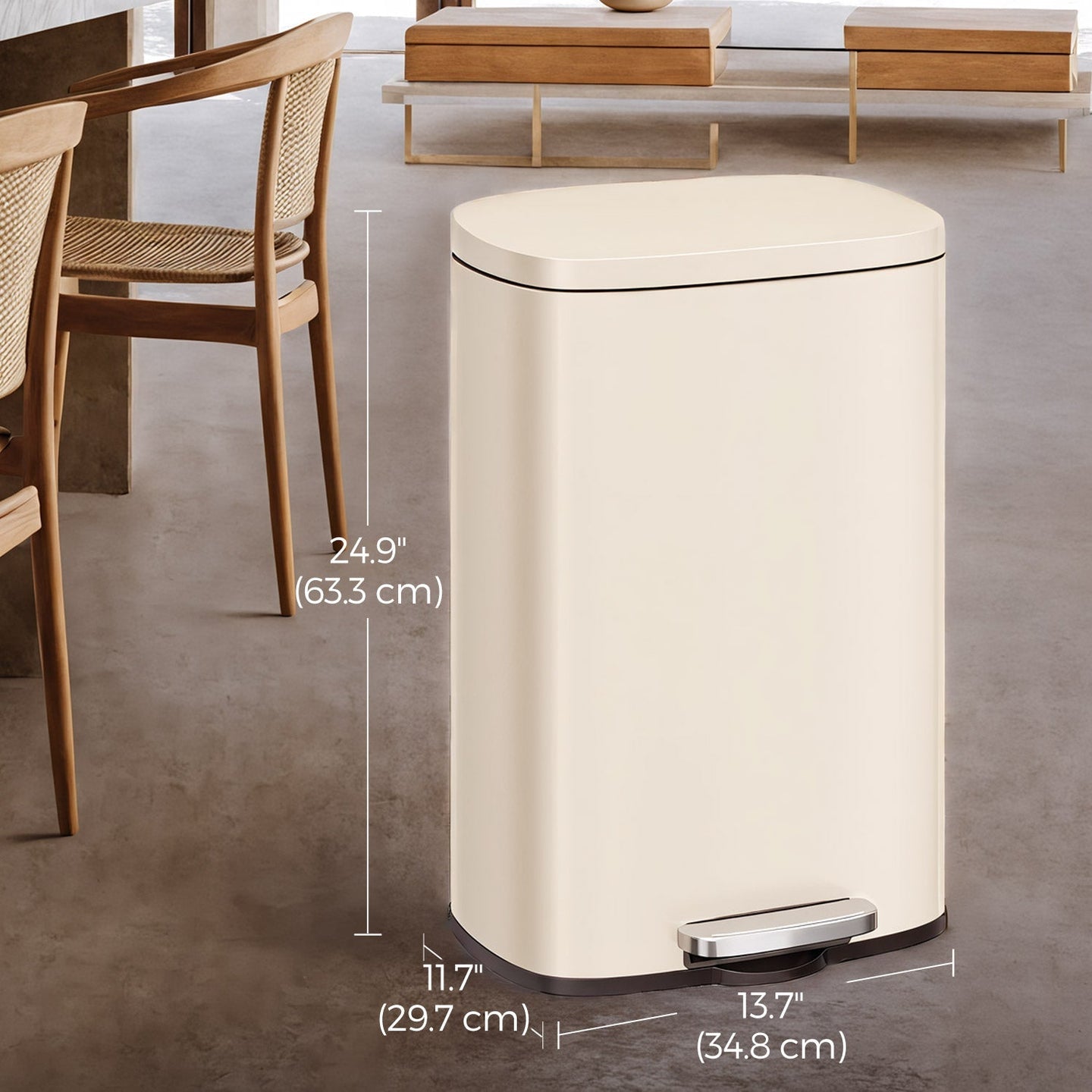 Pedal Trash Bin - 50 L Capacity - Stainless Steel - Beige - Soft Close with Removable Inner Bucket
