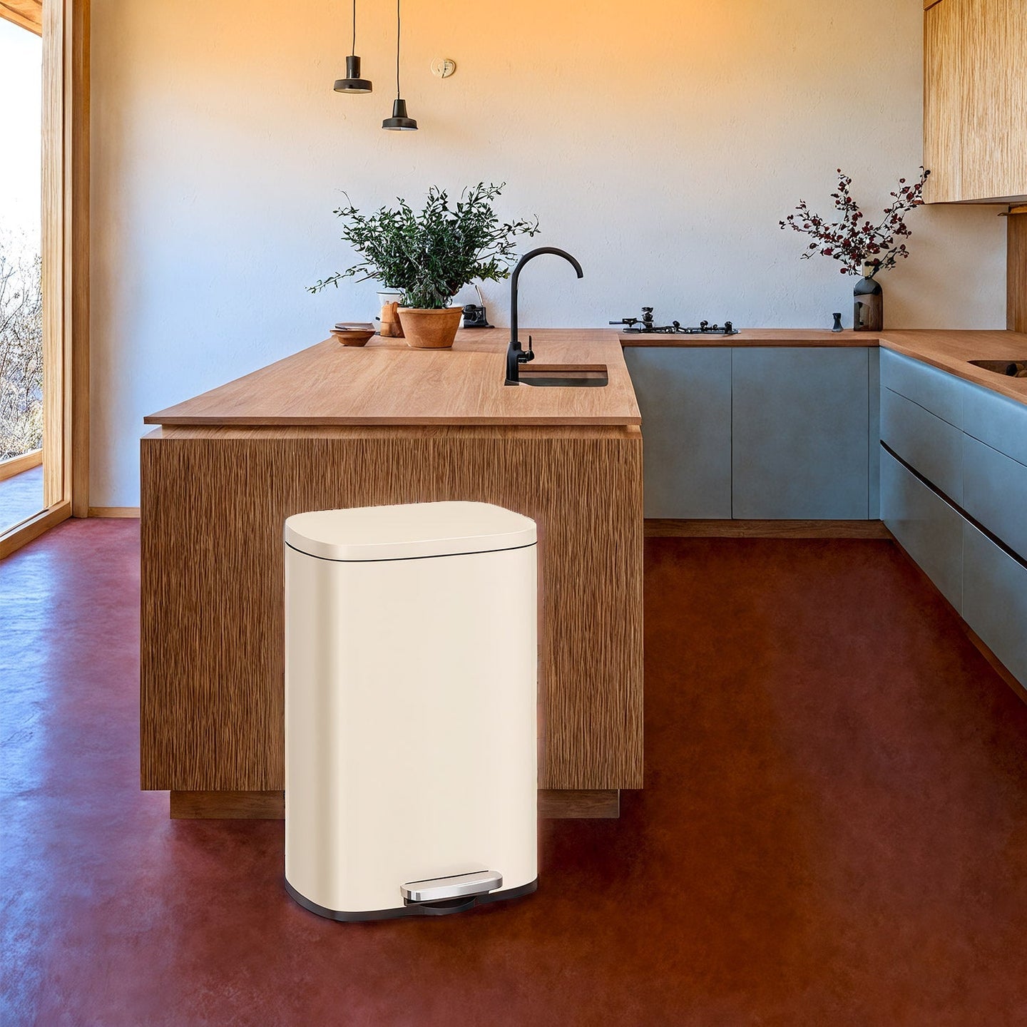 Pedal Trash Bin - 50 L Capacity - Stainless Steel - Beige - Soft Close with Removable Inner Bucket