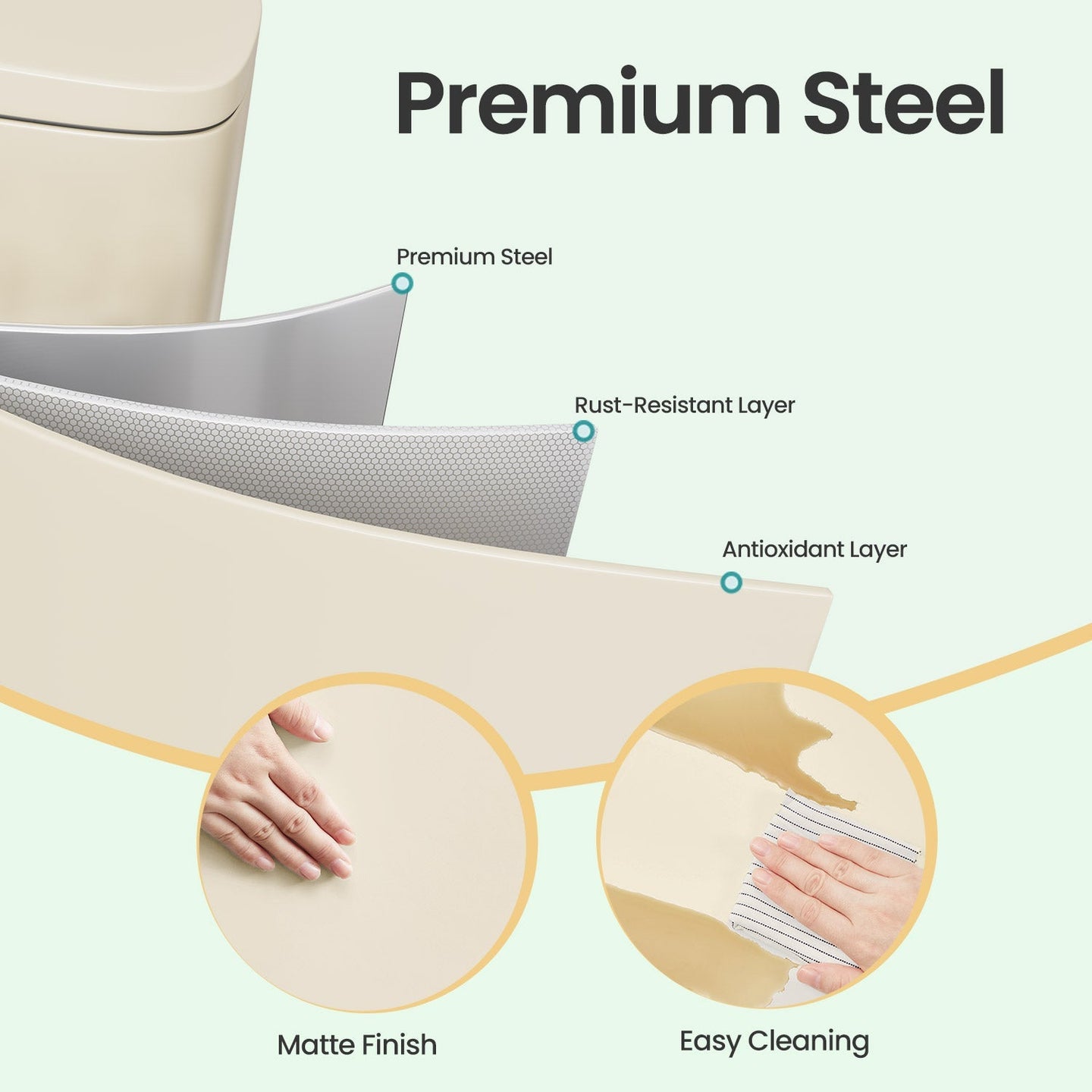 Pedal Trash Bin - 50 L Capacity - Stainless Steel - Beige - Soft Close with Removable Inner Bucket