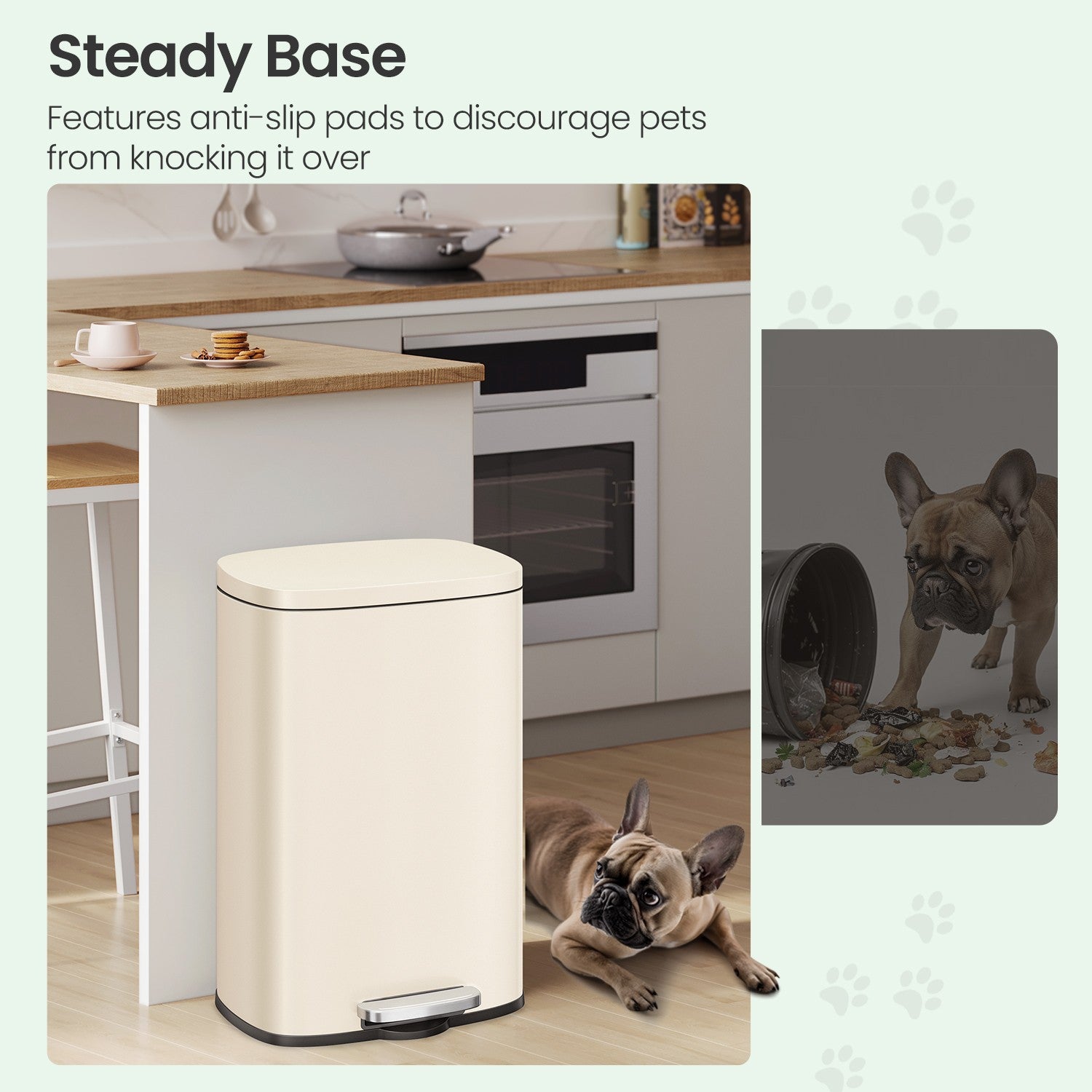 Pedal Trash Bin - 50 L Capacity - Stainless Steel - Beige - Soft Close with Removable Inner Bucket