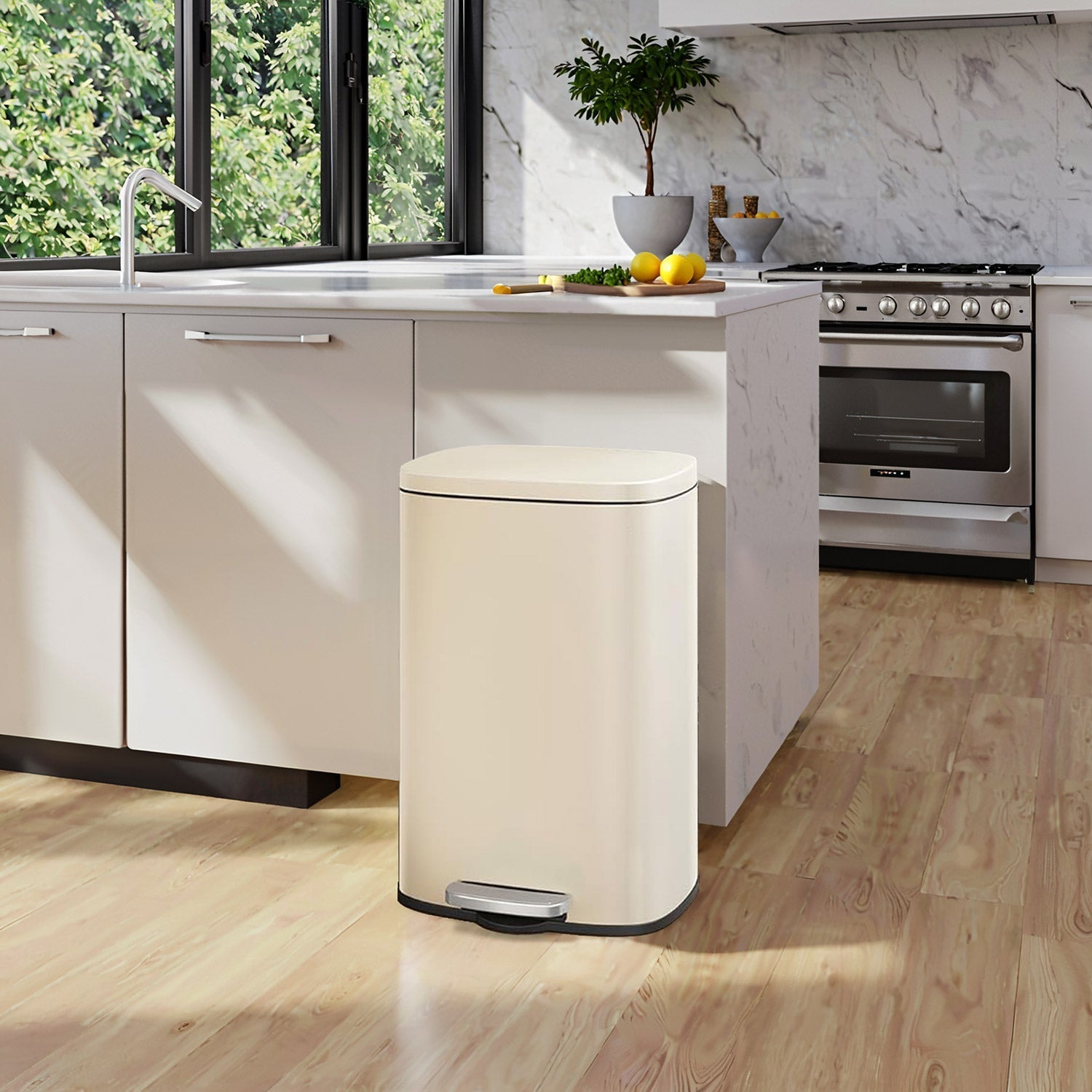 Pedal Trash Bin - 50 L Capacity - Stainless Steel - Beige - Soft Close with Removable Inner Bucket