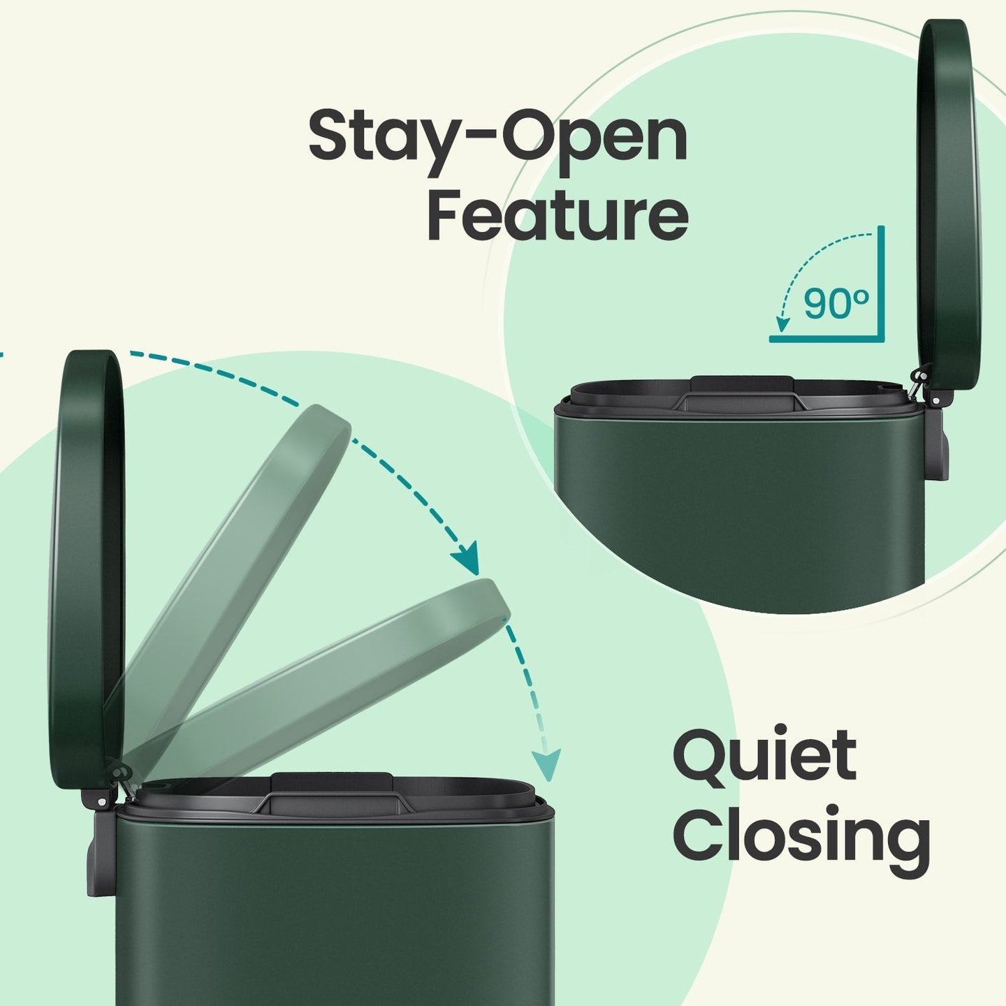 Pedal Rubbish Bin - Stainless Steel - Green - 50 L Soft Close with Removable Inner Bucket