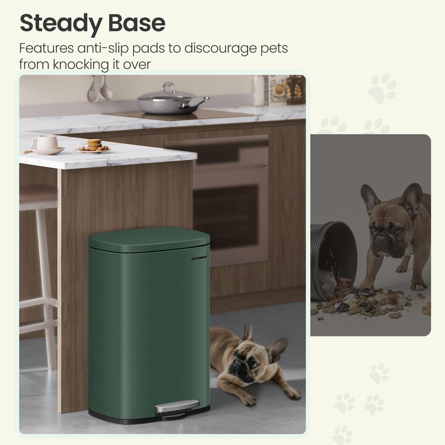 Pedal Rubbish Bin - Stainless Steel - Green - 50 L Soft Close with Removable Inner Bucket