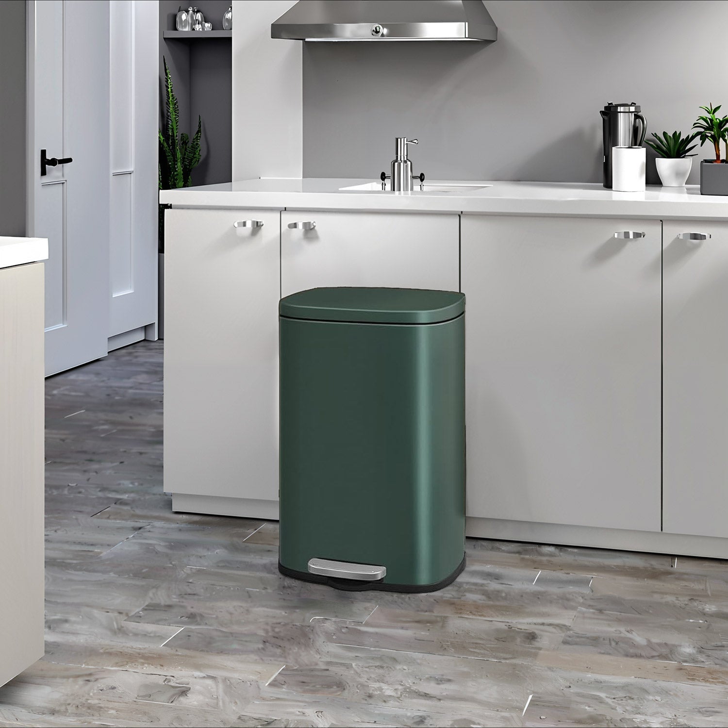 Pedal Rubbish Bin - Stainless Steel - Green - 50 L Soft Close with Removable Inner Bucket