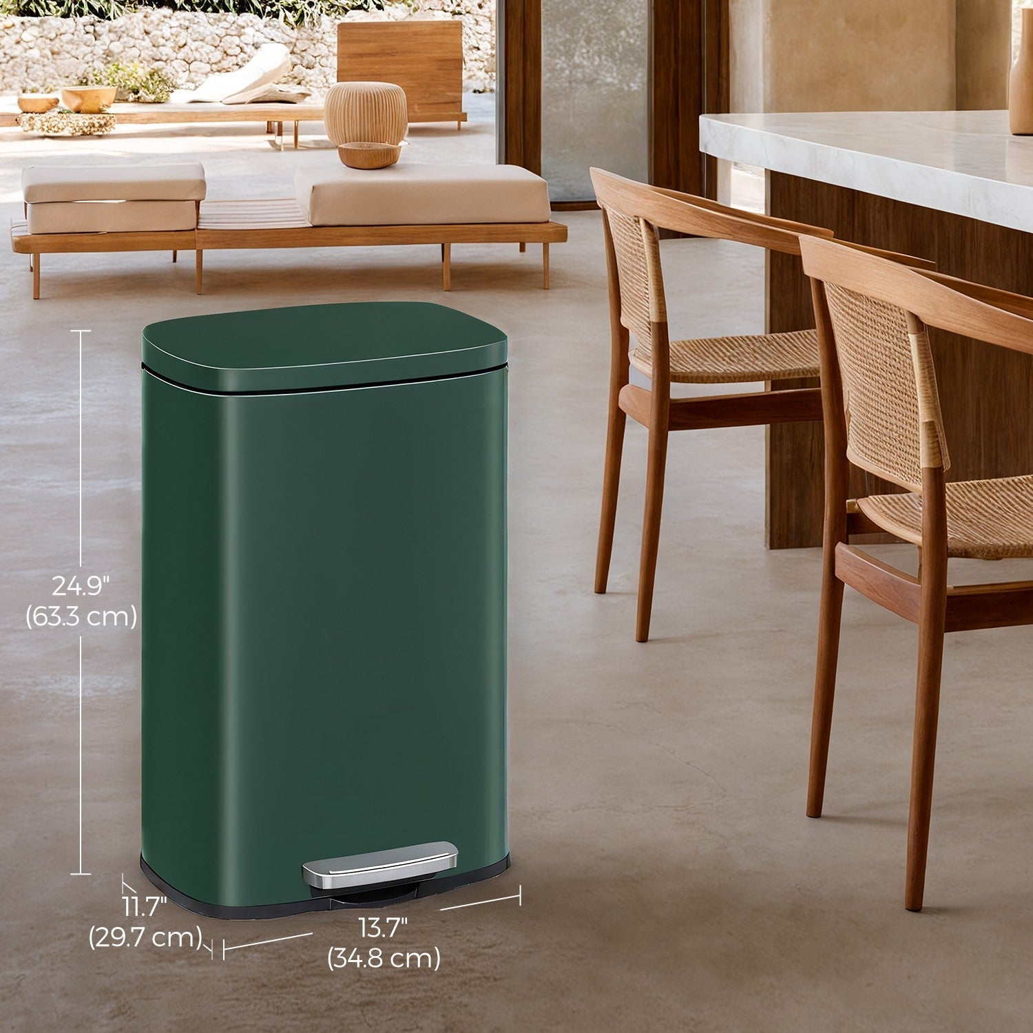 Pedal Rubbish Bin - Stainless Steel - Green - 50 L Soft Close with Removable Inner Bucket
