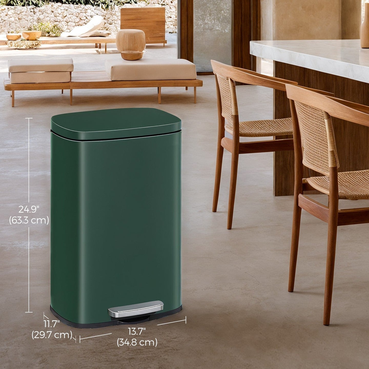 Pedal Rubbish Bin - Stainless Steel - Green - 50 L Soft Close with Removable Inner Bucket