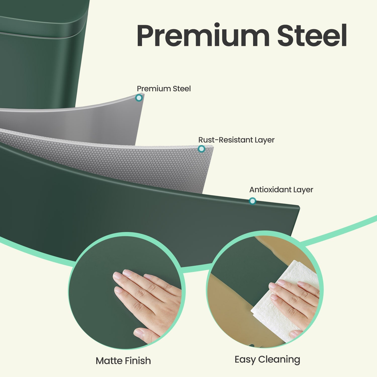 Pedal Rubbish Bin - Stainless Steel - Green - 50 L Soft Close with Removable Inner Bucket