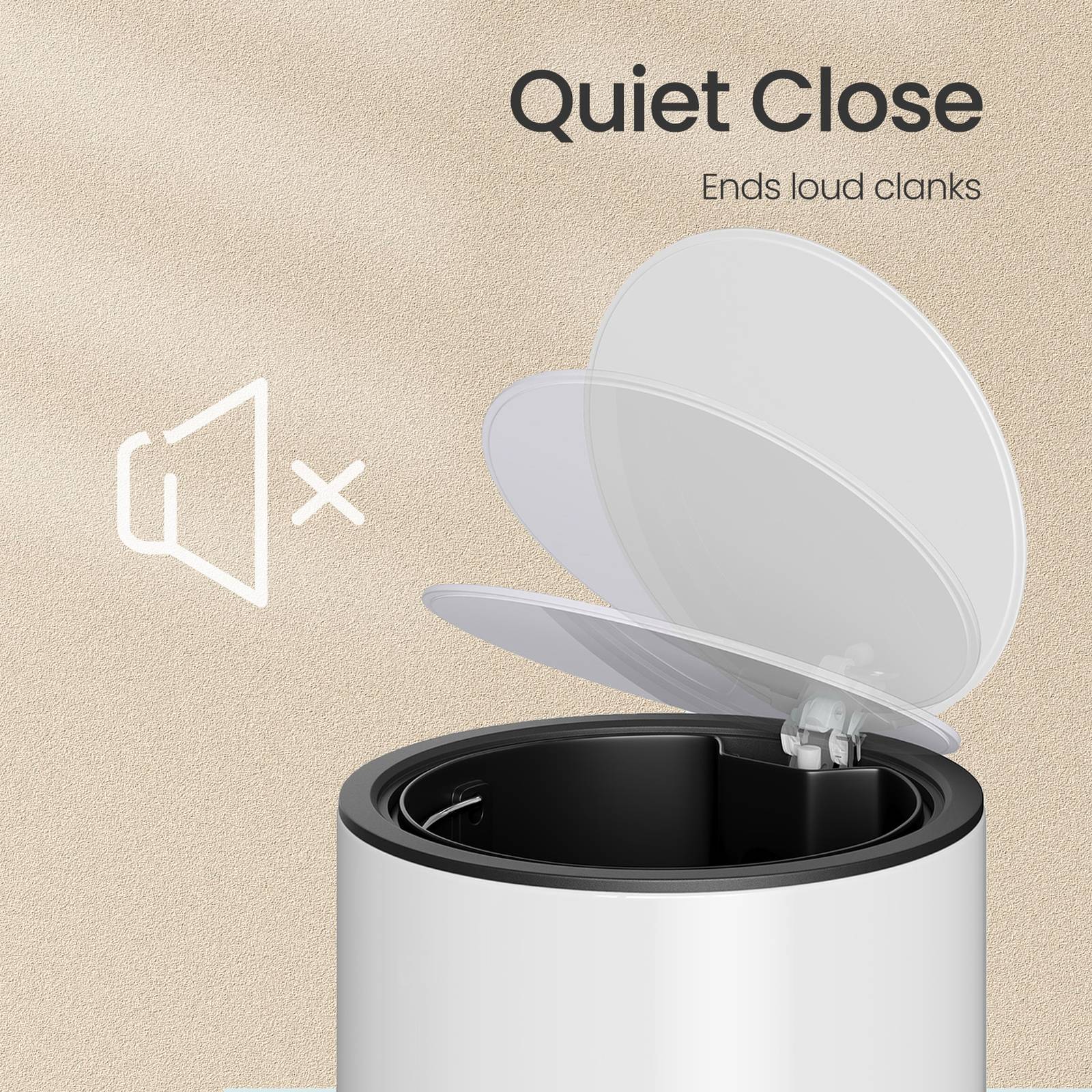 3L Bathroom Bin - ABS - White - Soft Close Mechanism