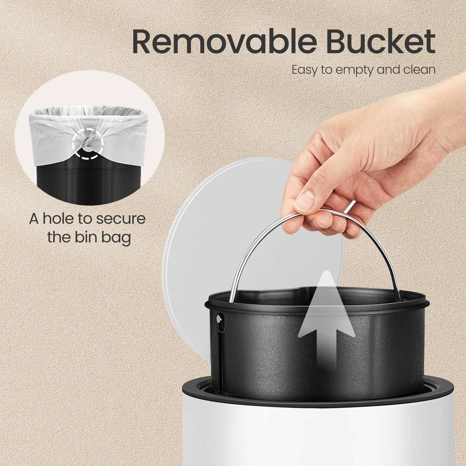 3L Bathroom Bin - ABS - White - Soft Close Mechanism