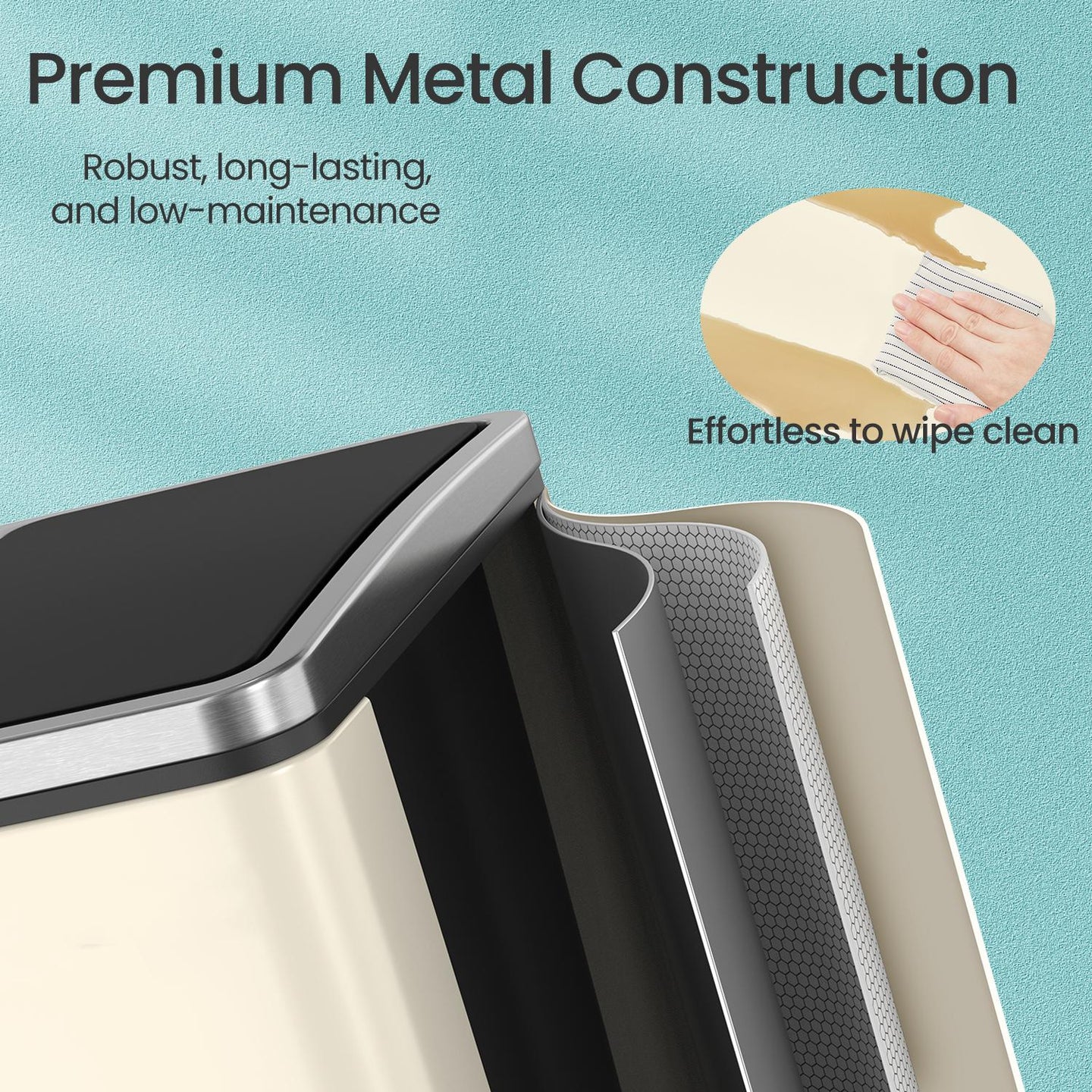 Dual Rubbish Bin - Stainless Steel - Sand Beige and Black - Soft Close with Inner Classified Buckets