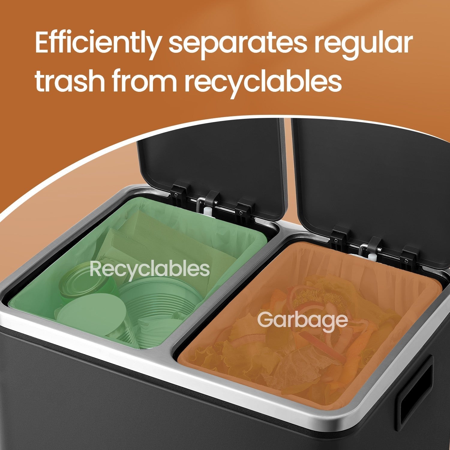 Double Kitchen Bin - Stainless Steel - Silver - Soft Close with Inner Classified Bins