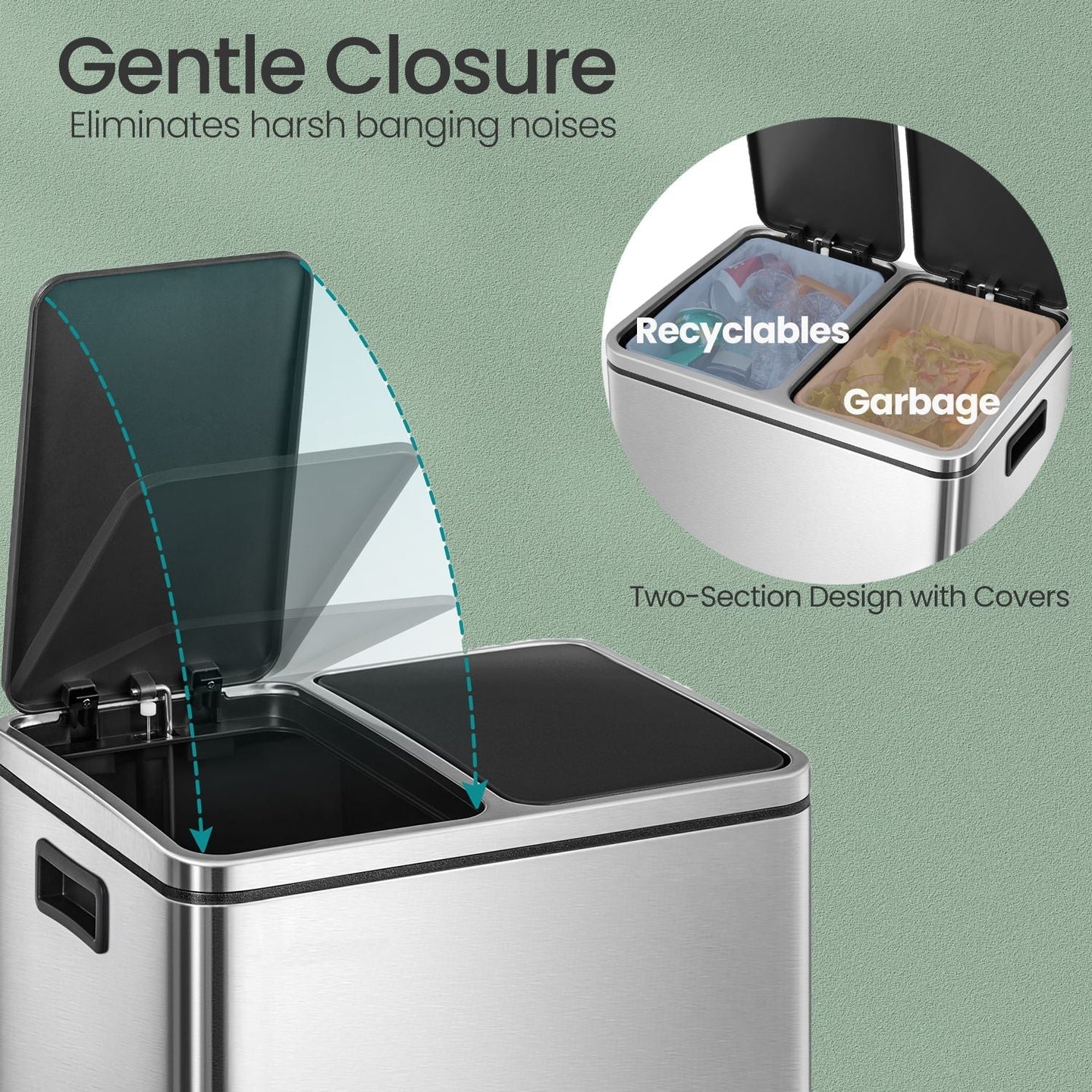 Double Kitchen Bin - Stainless Steel - Silver - Pedal Operation with Inner Classified Buckets