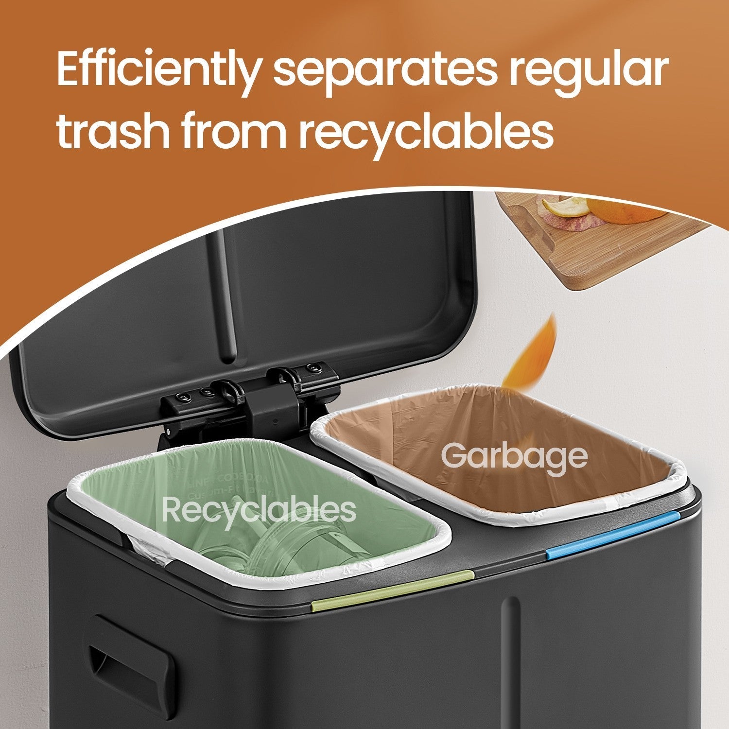 Kitchen Bin - Metal - White - Dual Compartment with Soft Close and Plastic Inner Buckets