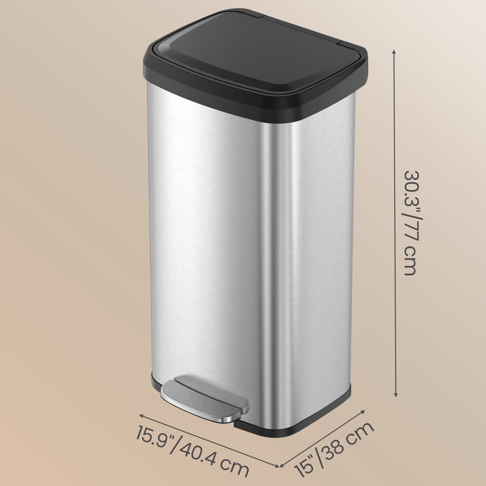 Metal Pedal Kitchen Bin - 68L - Silver - Tall Design with Lid